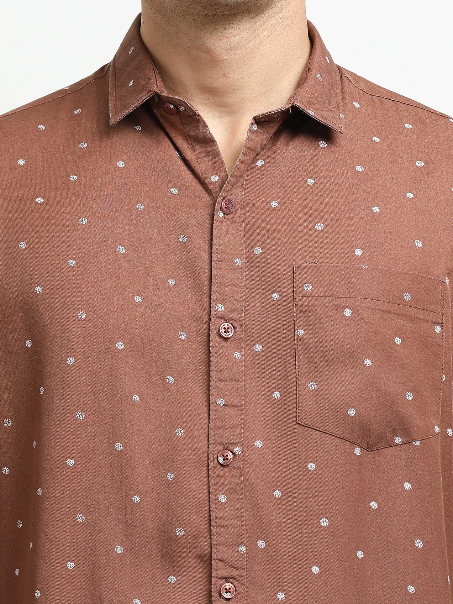 Men’s Brown Micro Printed Slim Fit Casual Shirt By Black Thread
