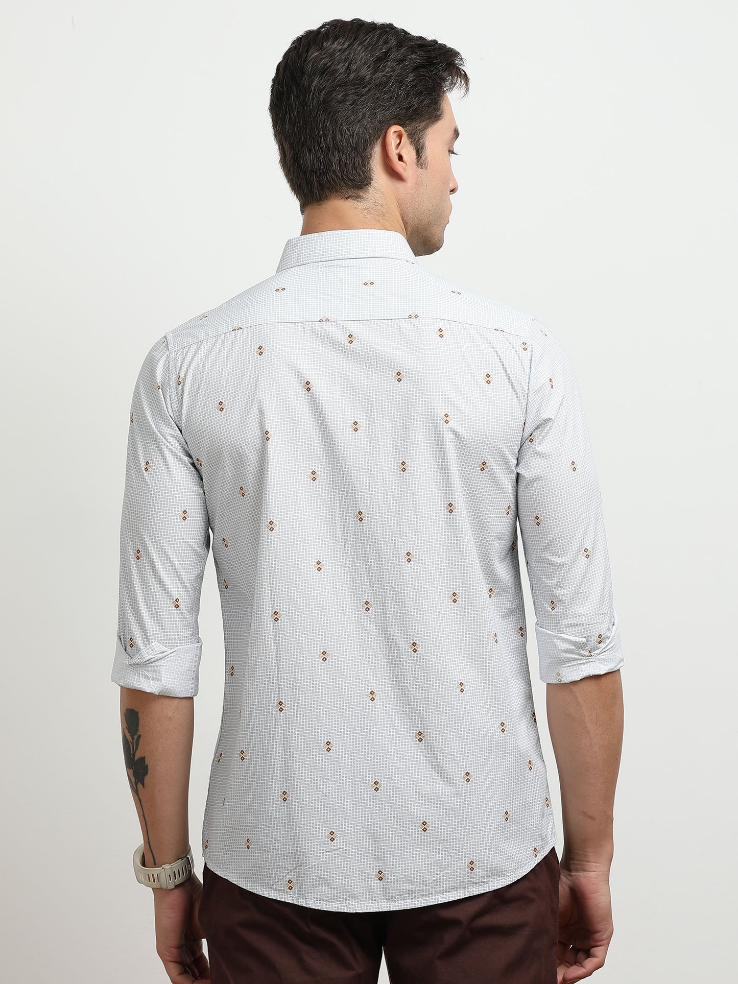 Men’s White Printed Slim Fit Casual Shirt By Black Thread