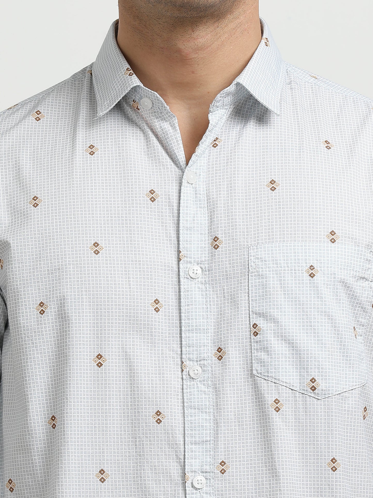 Men’s White Printed Slim Fit Casual Shirt By Black Thread