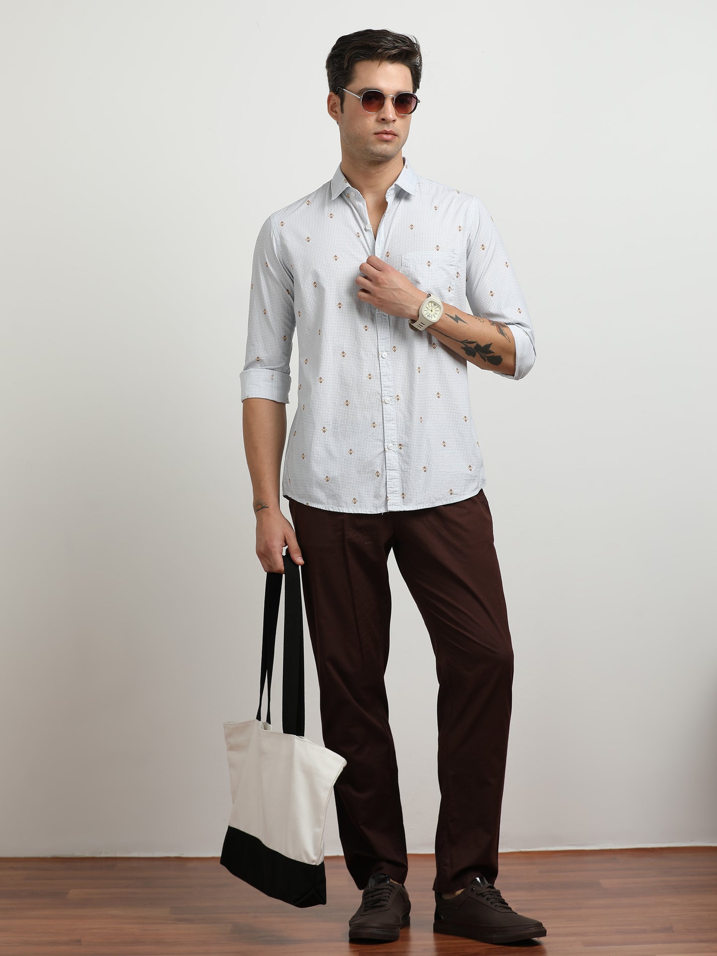 Men’s White Printed Slim Fit Casual Shirt By Black Thread