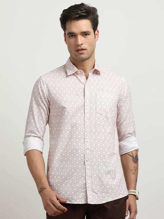 Men’s Light Pink Floral Printed Slim Fit Casual Shirt By Black Thread