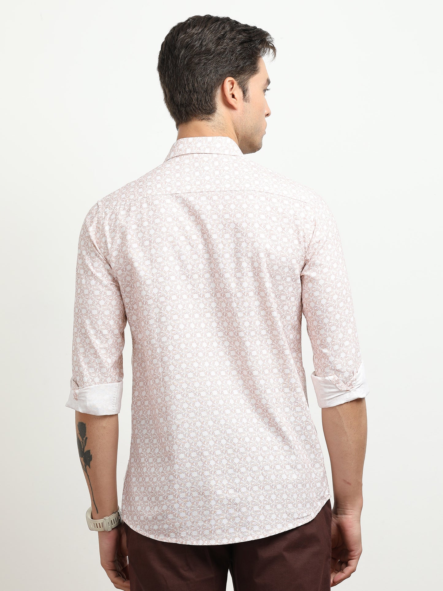Men’s Light Pink Floral Printed Slim Fit Casual Shirt By Black Thread