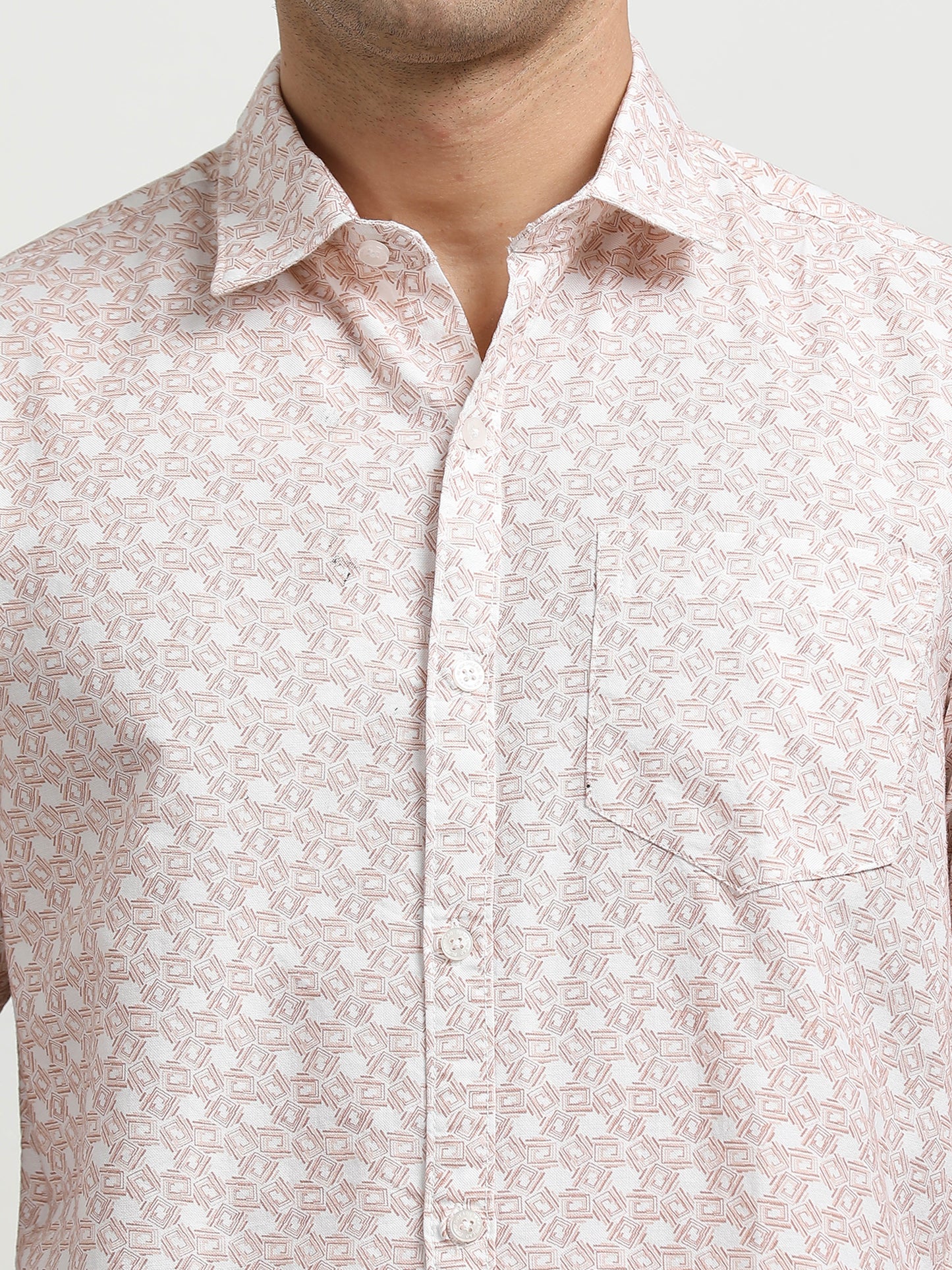 Men’s Light Pink Floral Printed Slim Fit Casual Shirt By Black Thread