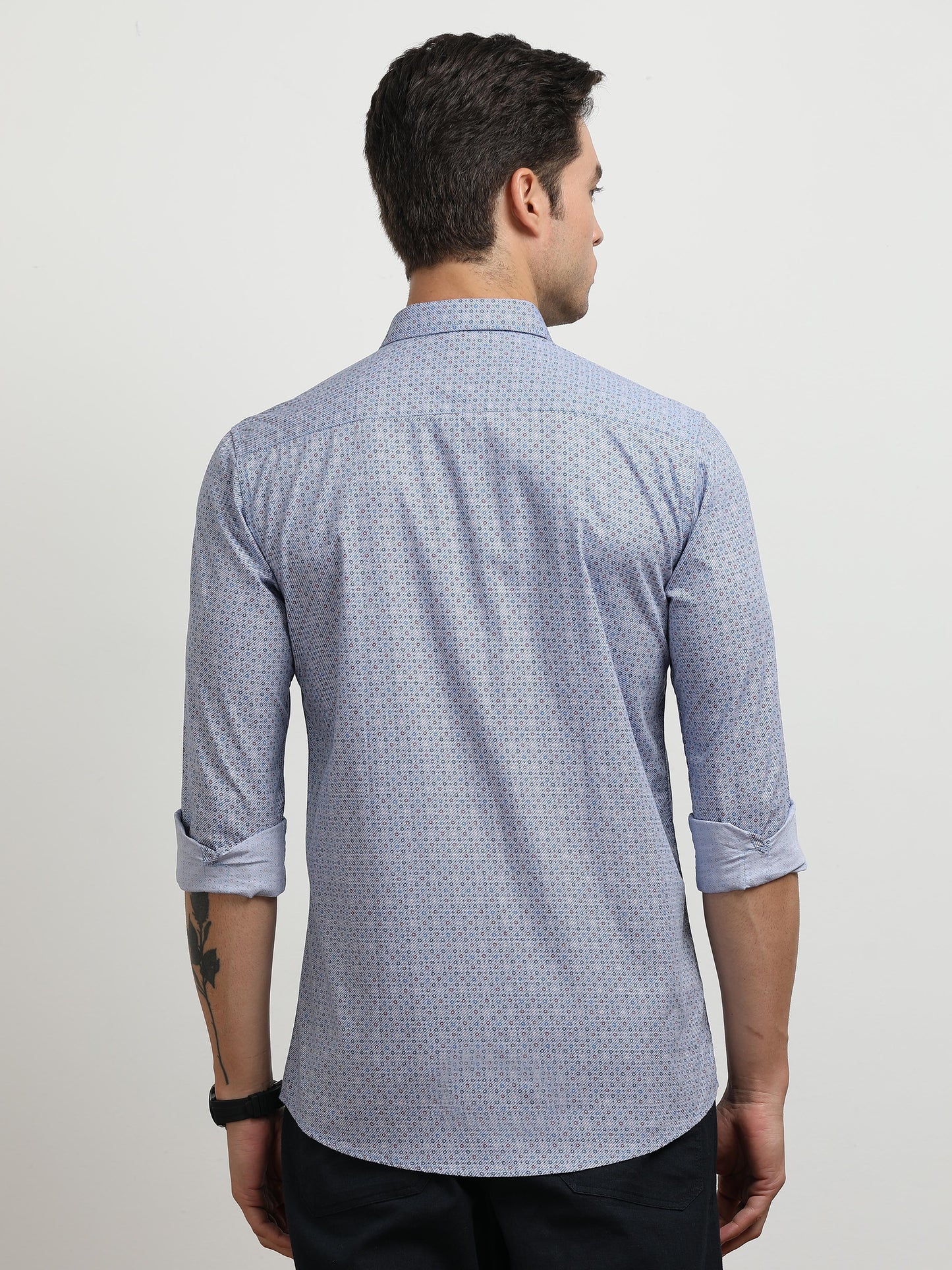 Men’s Light Blue Micro Printed Slim Fit Casual Shirt By Black Thread