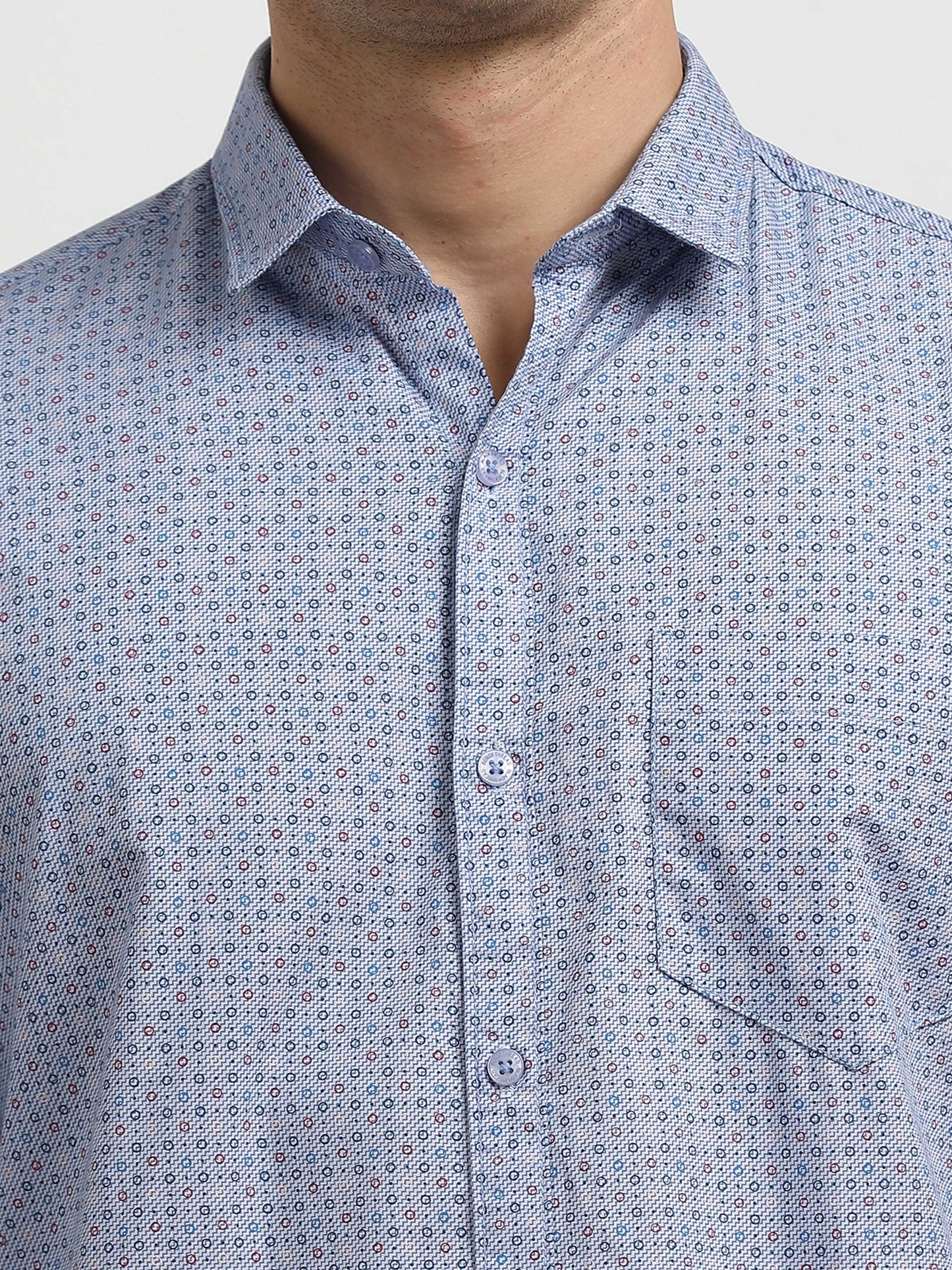Men’s Light Blue Micro Printed Slim Fit Casual Shirt By Black Thread