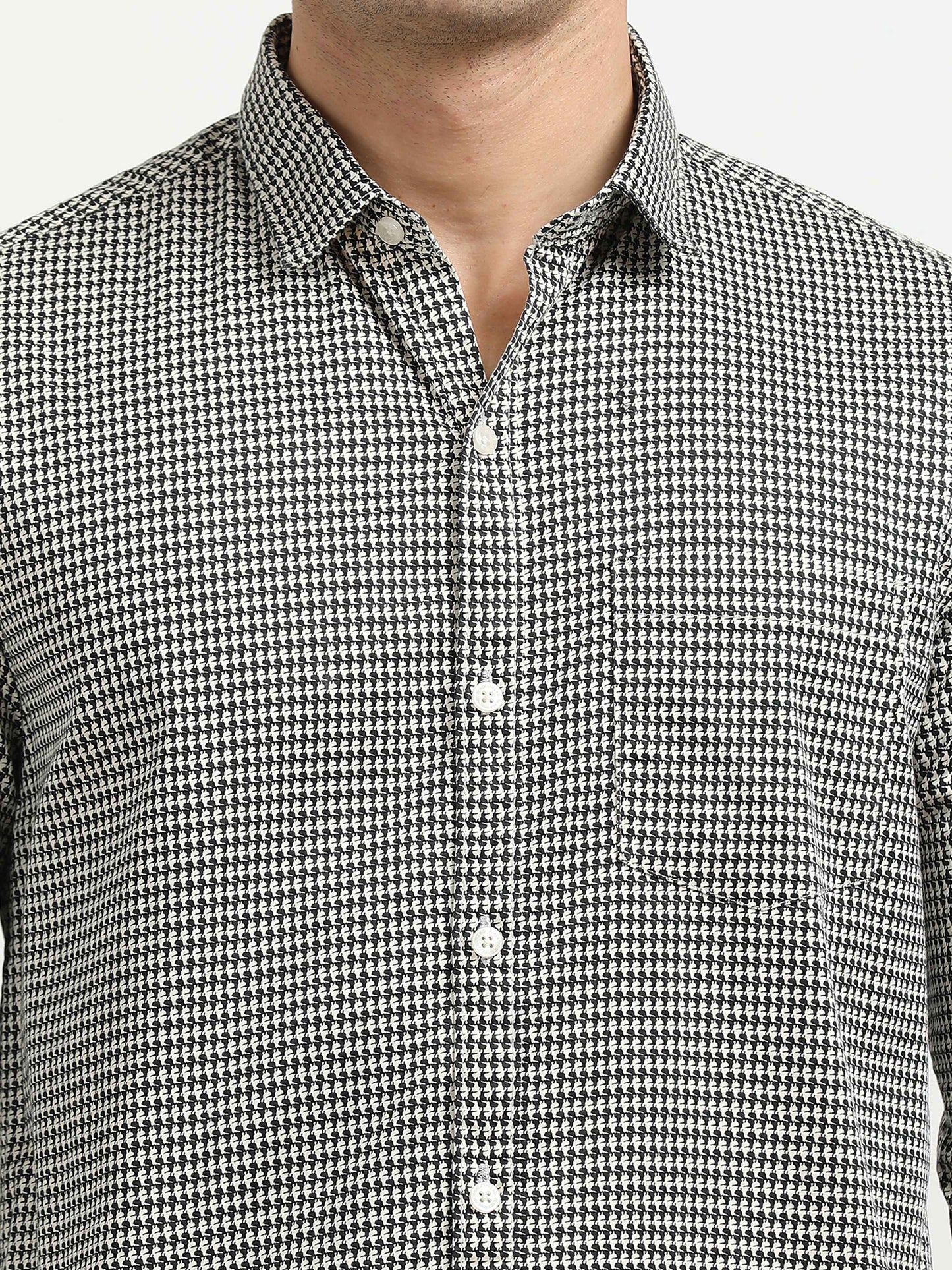 Men’s Black & White Micro Check Slim Fit Casual Shirt By Black Thread