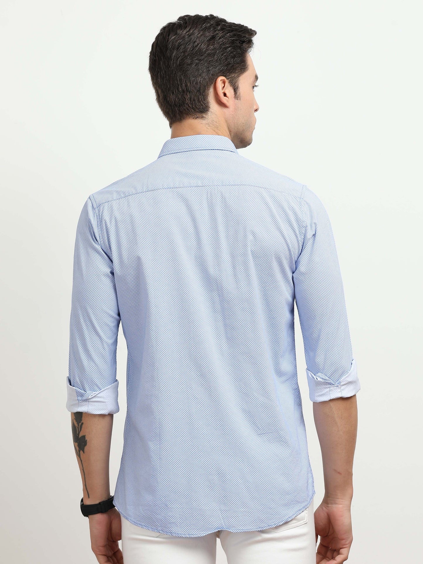 Men’s Light Blue Micro Printed Slim Fit Casual Shirt