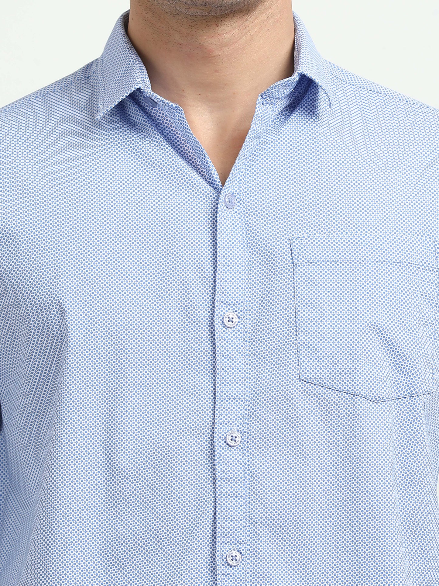 Men’s Light Blue Micro Printed Slim Fit Casual Shirt