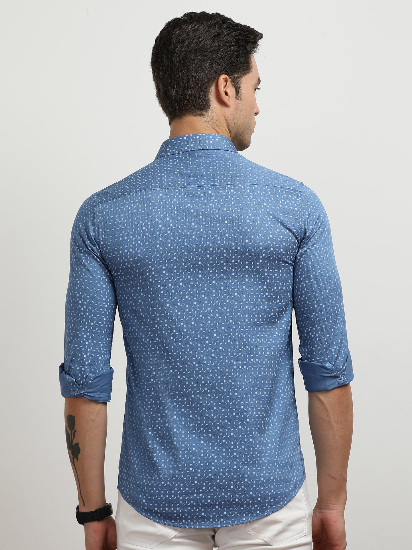 Men’s Blue Micro Printed Slim Fit Casual Shirt By Black Thread