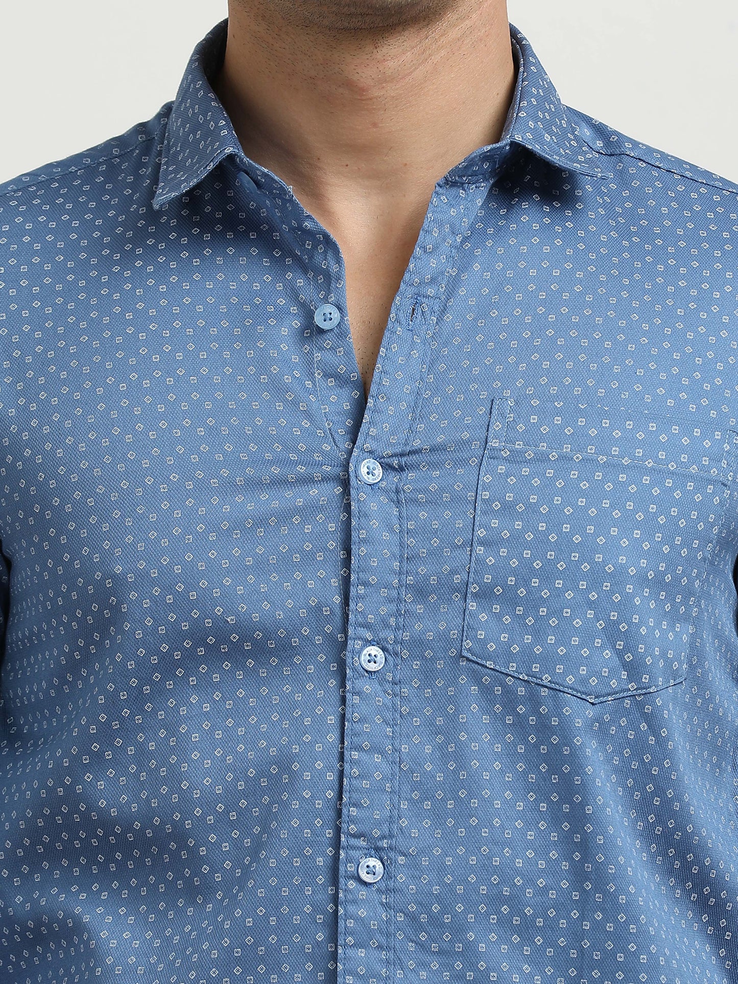 Men’s Blue Micro Printed Slim Fit Casual Shirt By Black Thread