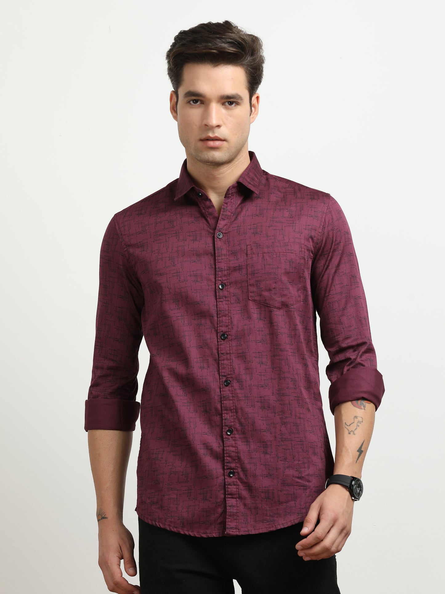 Men’s Maroon Printed Slim Fit Casual Shirt By Black Thread