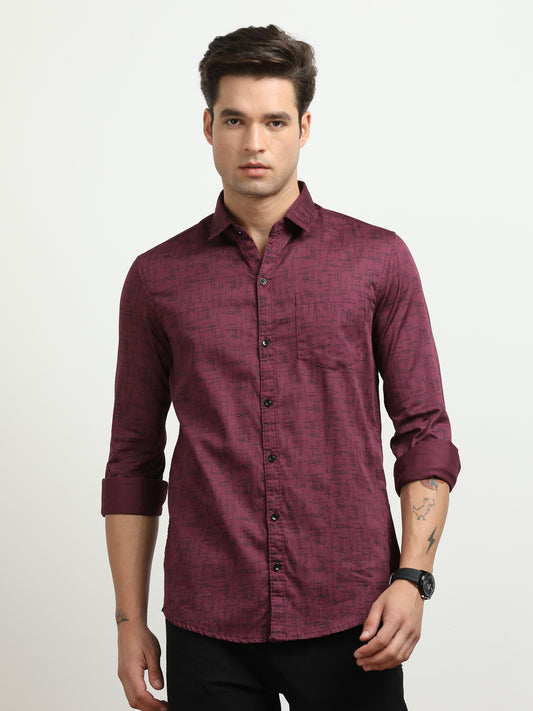Men’s Maroon Printed Slim Fit Casual Shirt By Black Thread