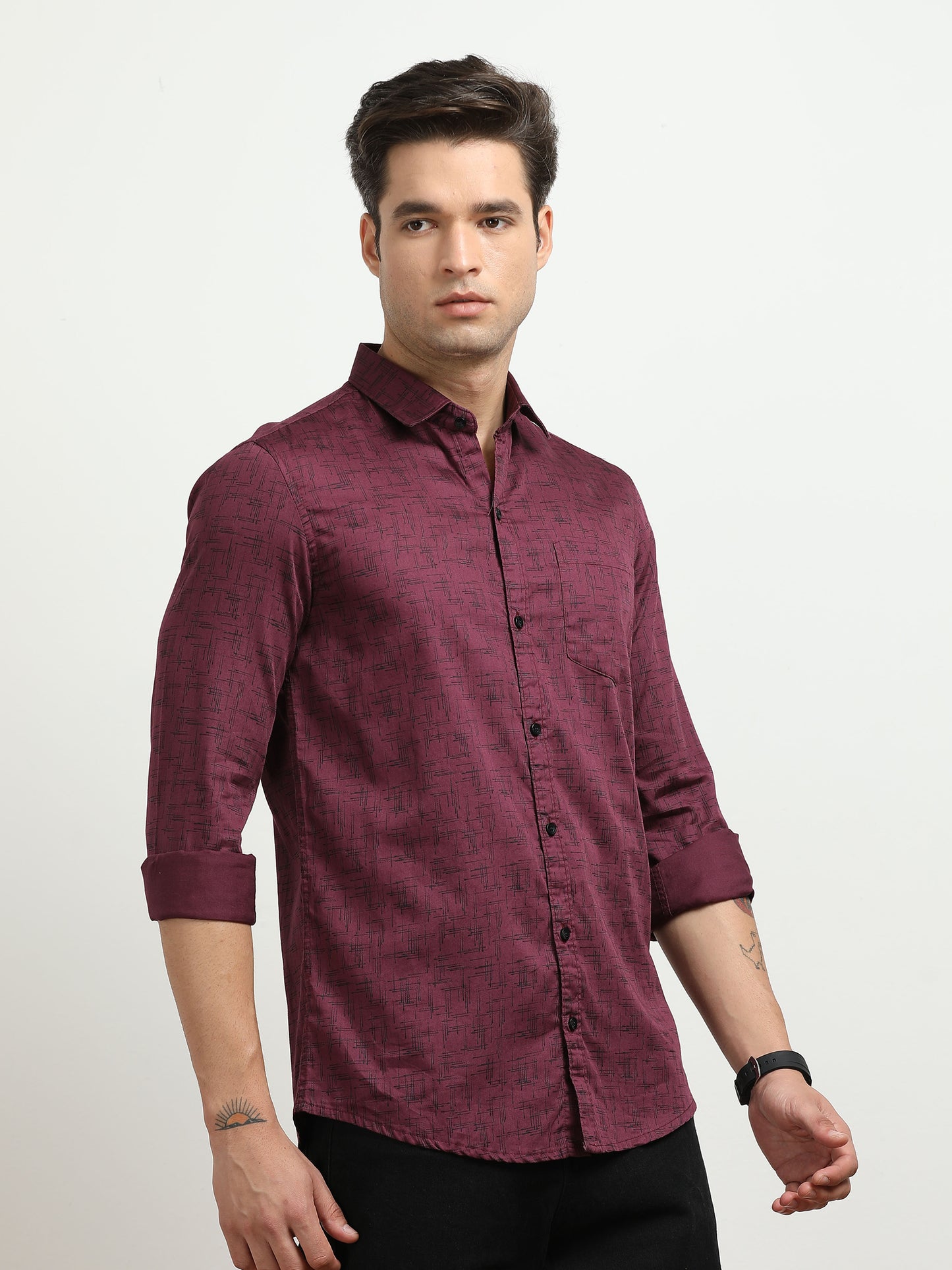 Men’s Maroon Printed Slim Fit Casual Shirt By Black Thread