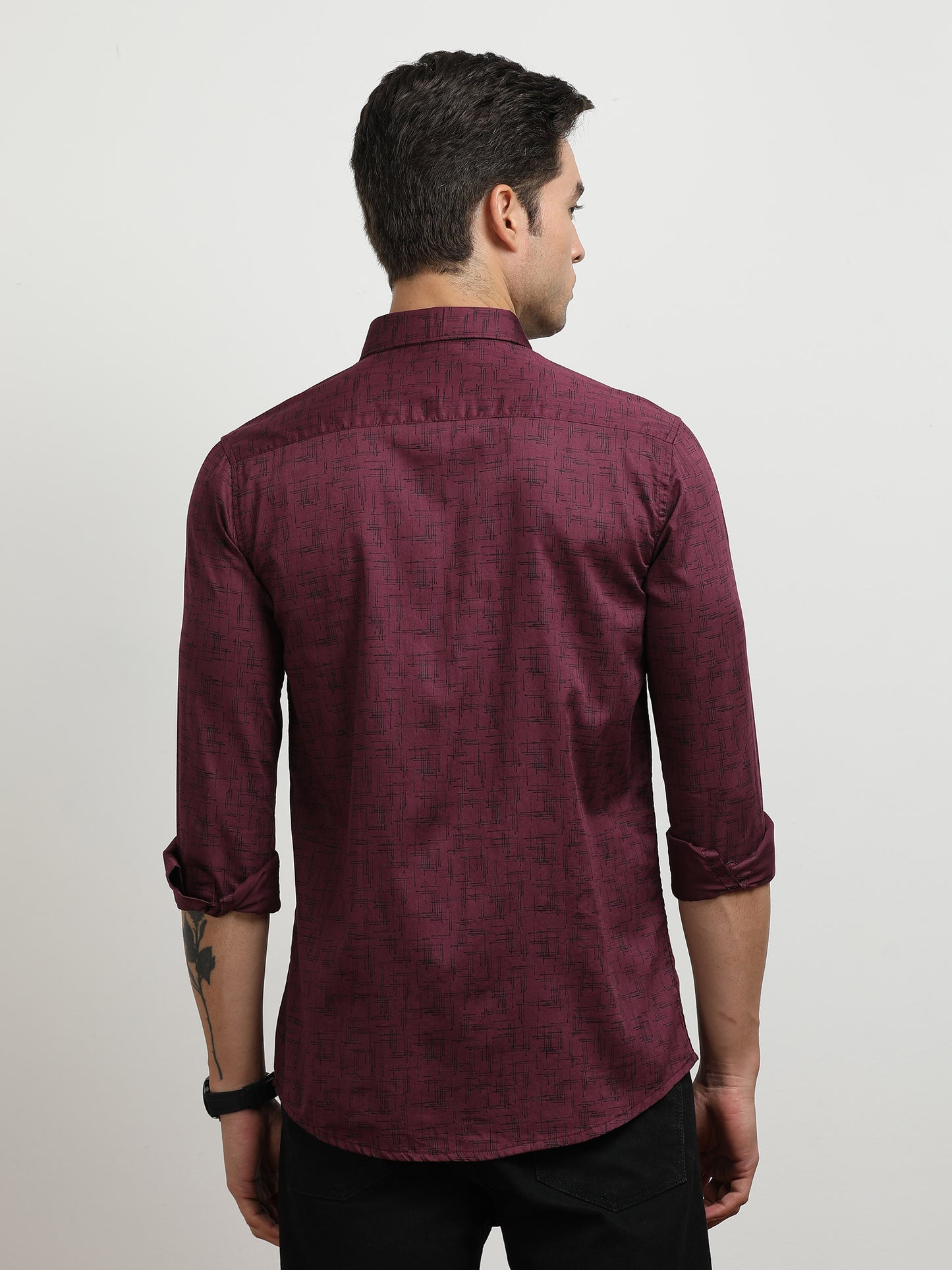Men’s Maroon Printed Slim Fit Casual Shirt By Black Thread
