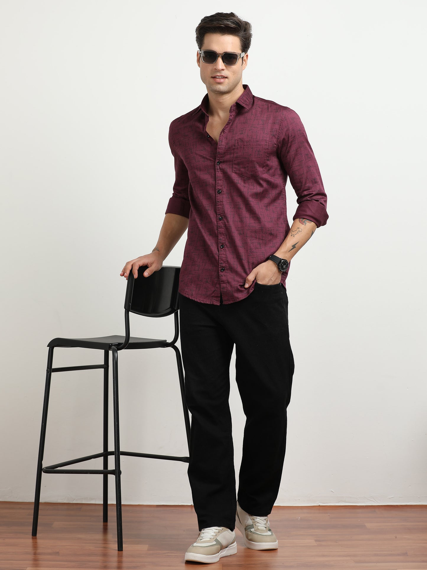 Men’s Maroon Printed Slim Fit Casual Shirt By Black Thread