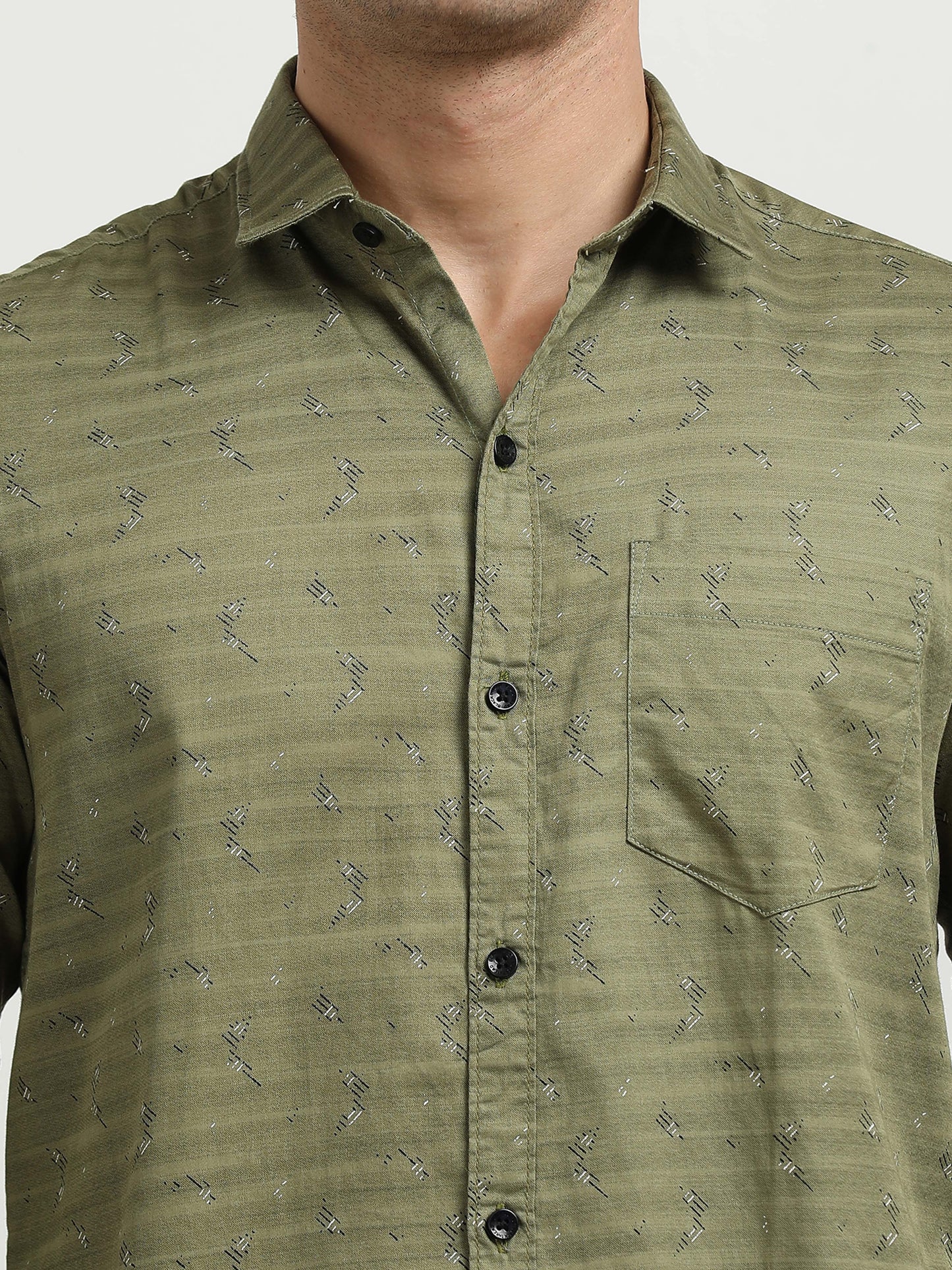 Men’s Olive Green Micro Printed Slim Fit Casual Shirt By Black Thread