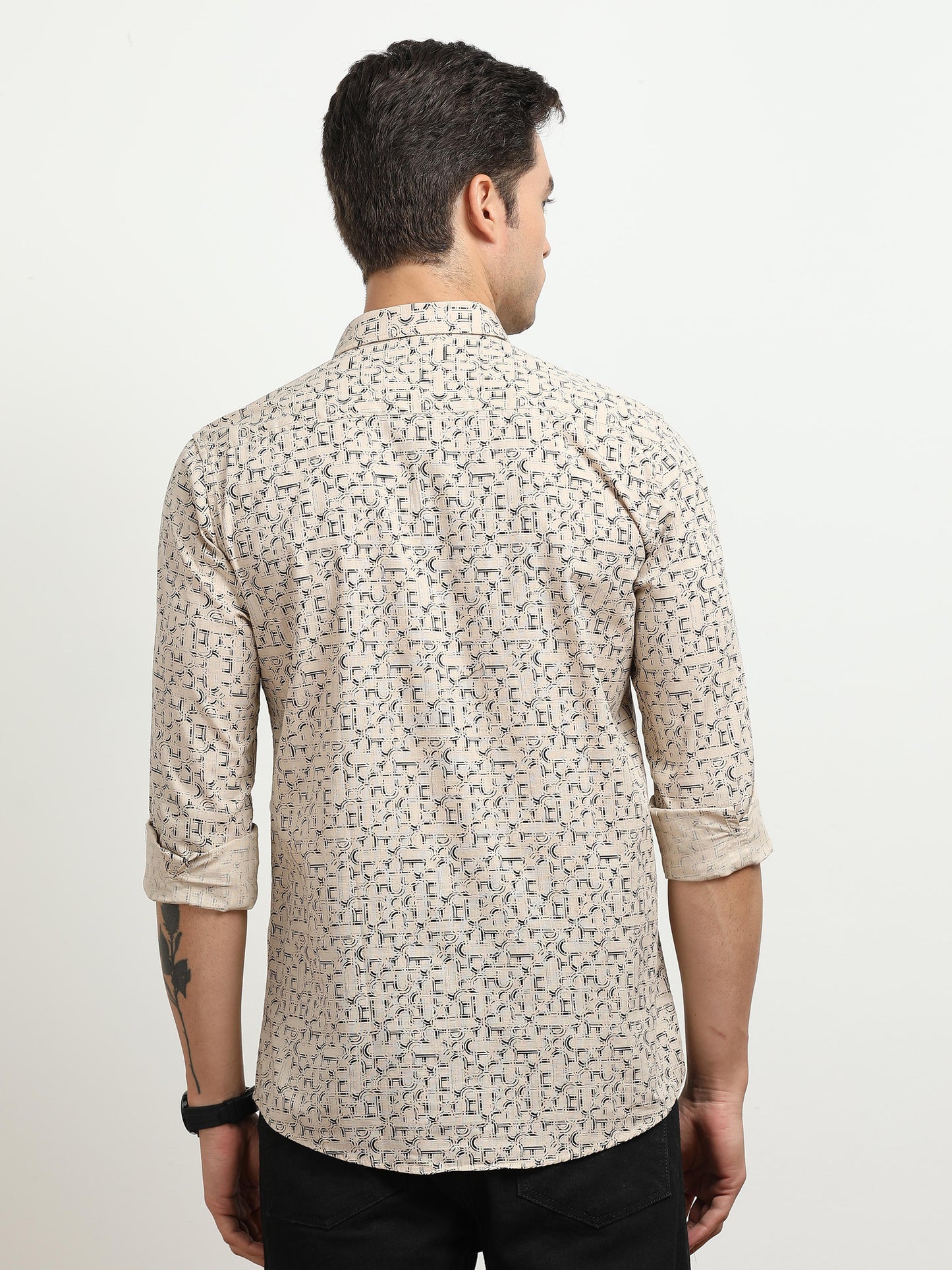 Men’s Beige Abstract Printed Slim Fit Casual Shirt By Black Thread