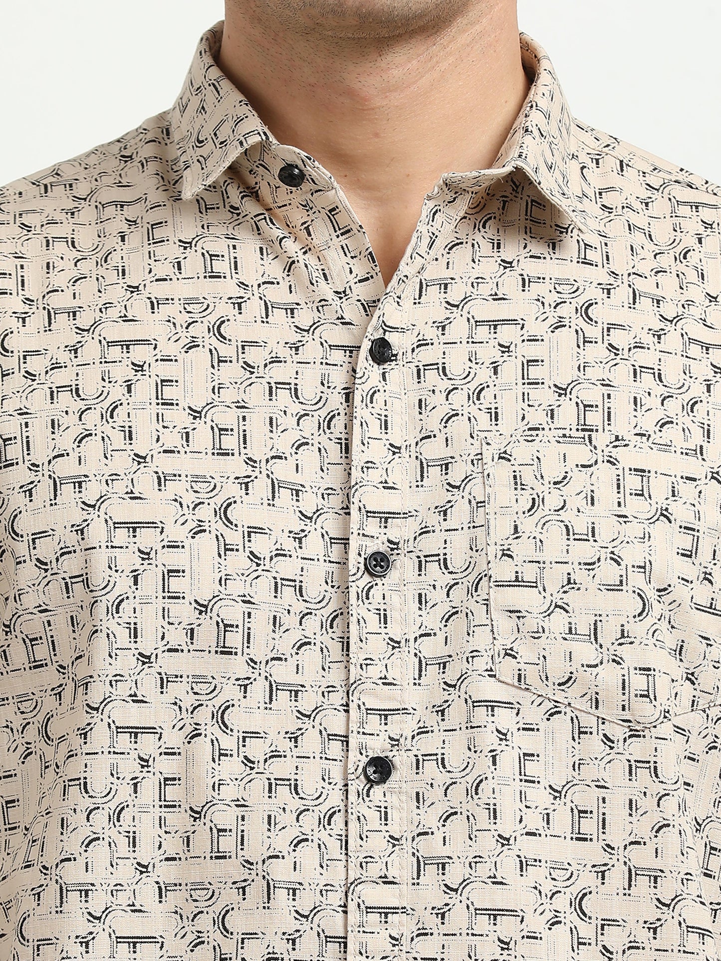 Men’s Beige Abstract Printed Slim Fit Casual Shirt By Black Thread
