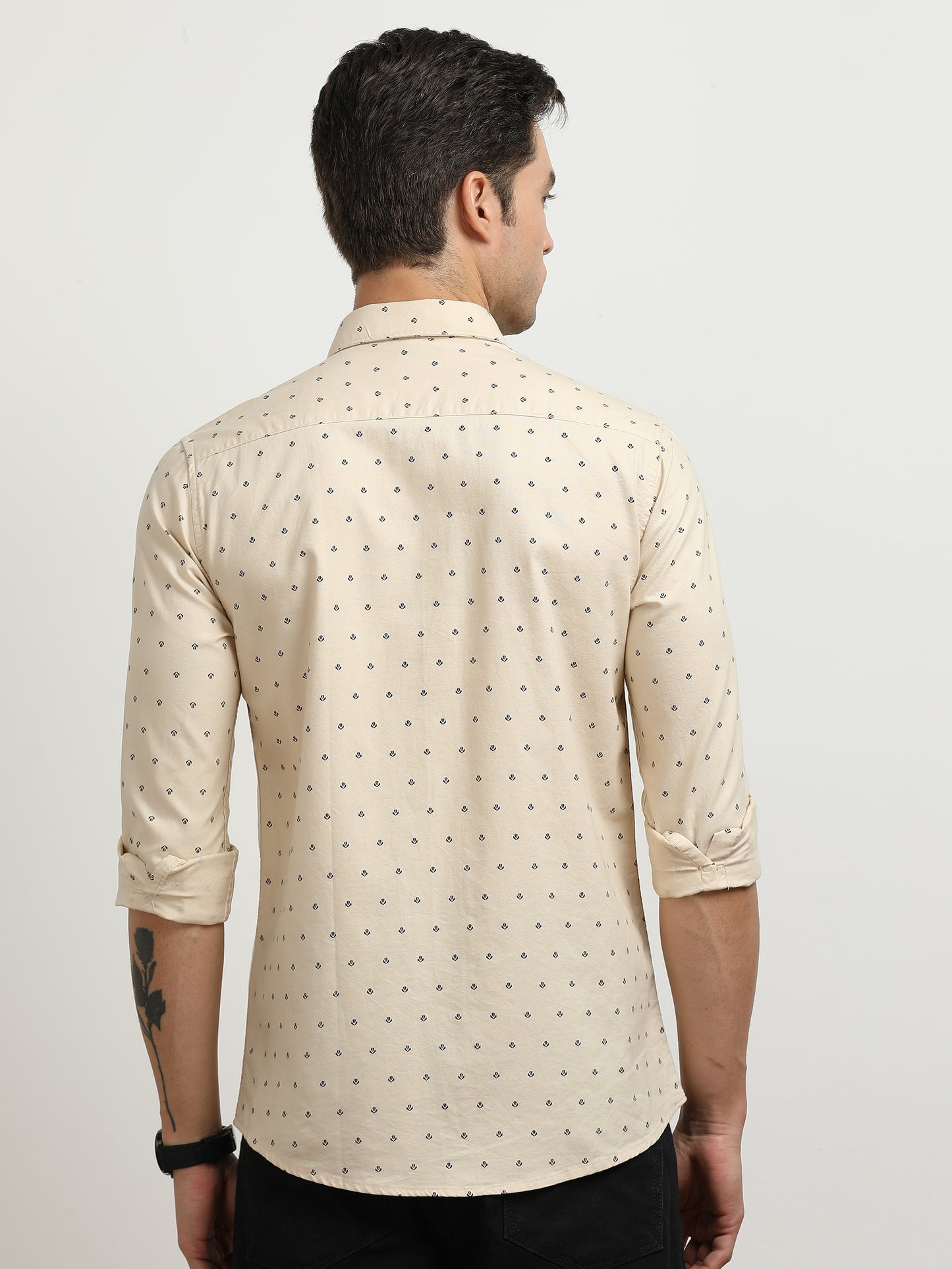 Men’s Beige Micro Printed Slim Fit Casual Shirt By Black Thread