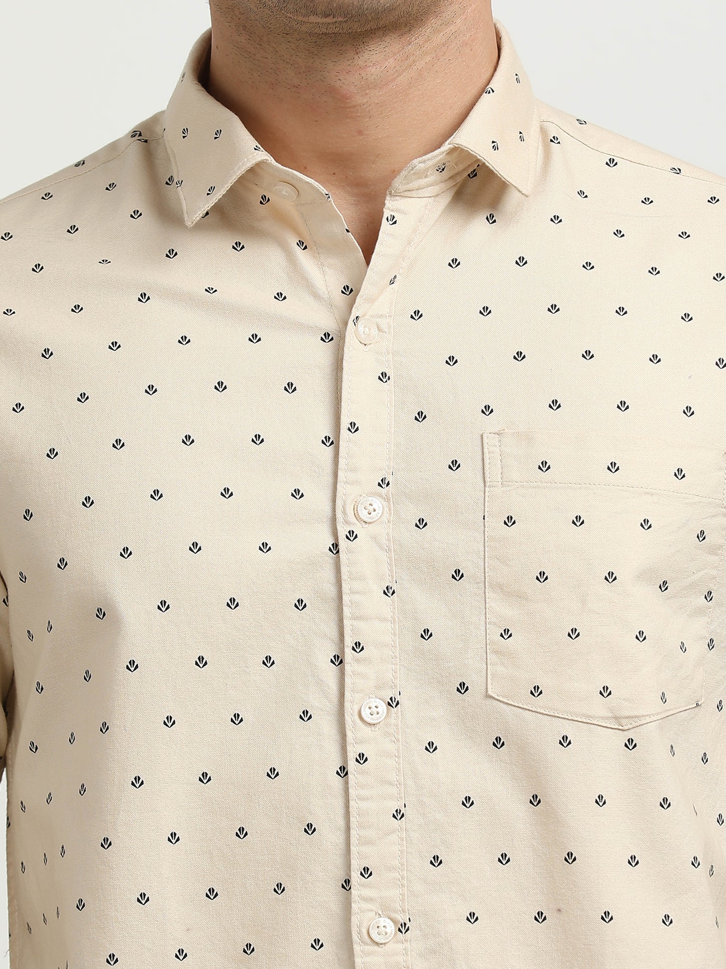 Men’s Beige Micro Printed Slim Fit Casual Shirt By Black Thread