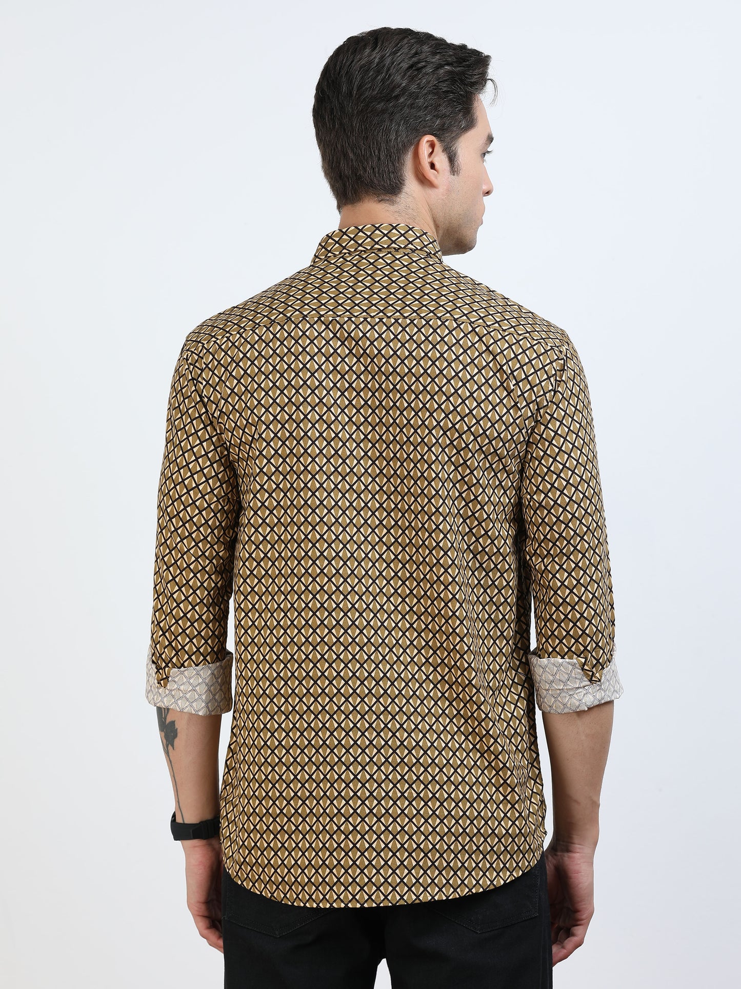 Men’s Brown Geometric Printed Casual Shirt By Black Thread