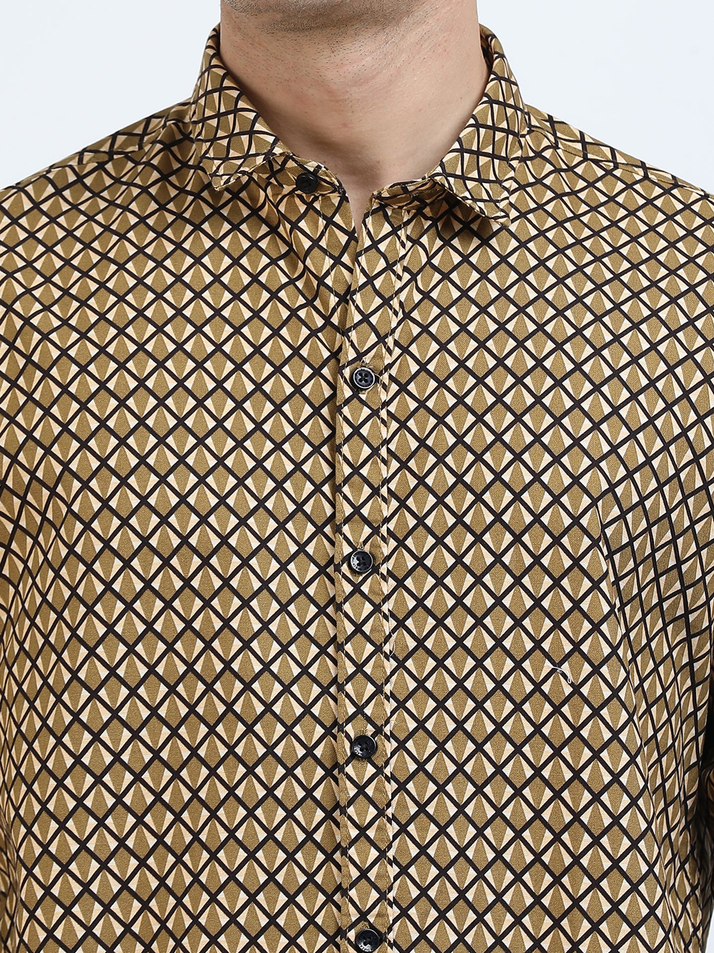 Men’s Brown Geometric Printed Casual Shirt By Black Thread