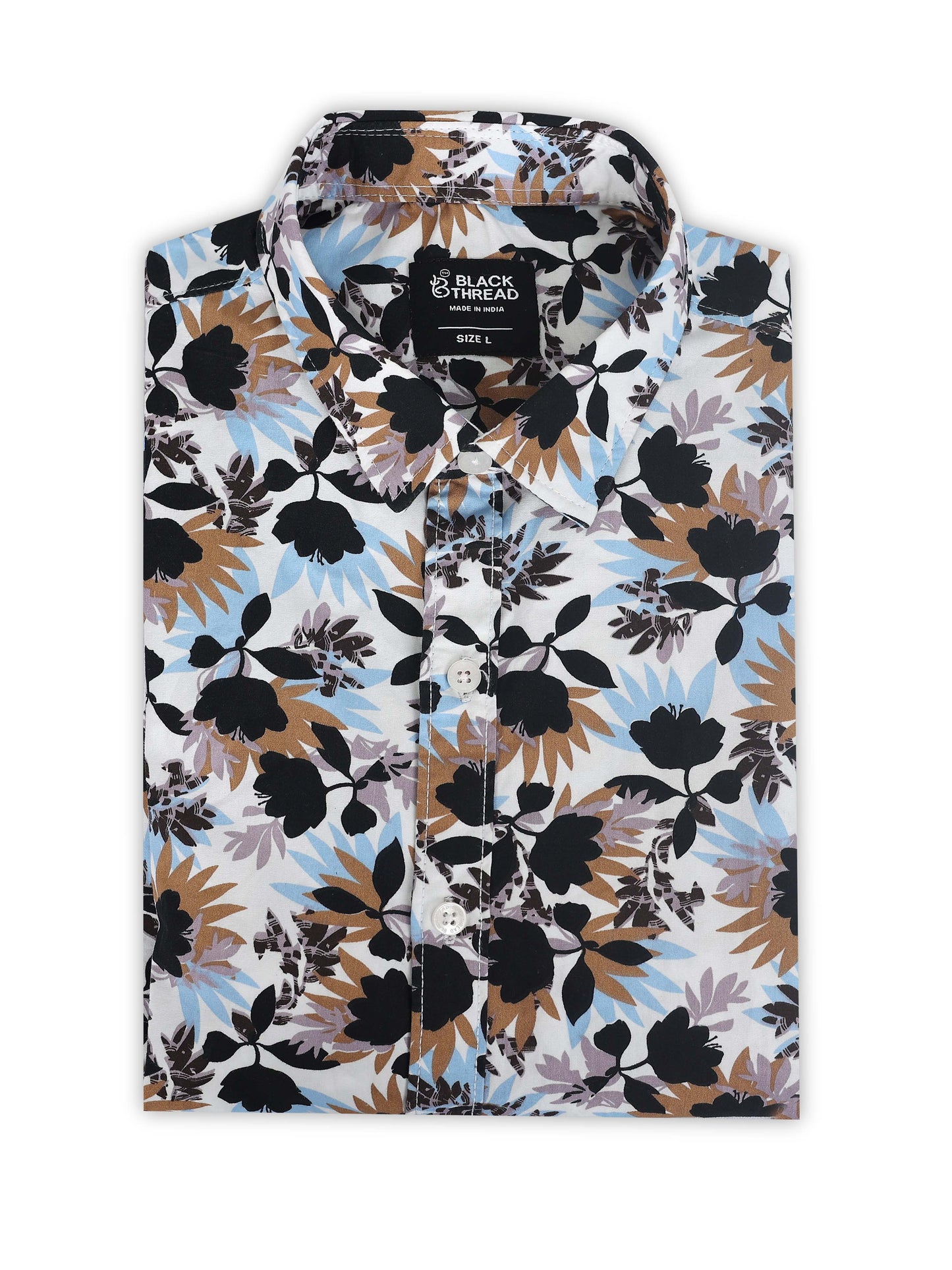 Men’s White Multi-Colored Floral Printed Slim Fit Casual Shirt By Black Thread