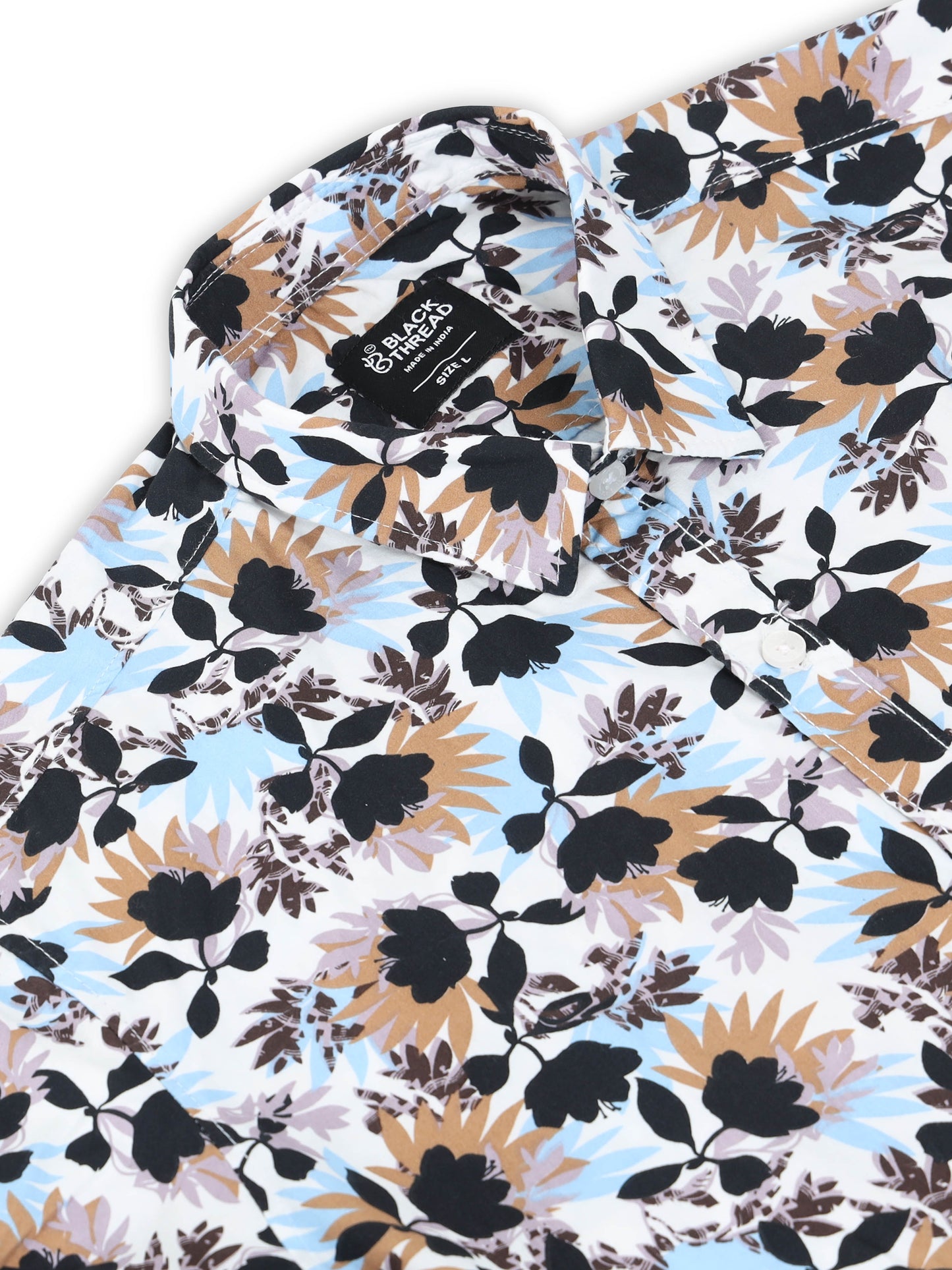 Men’s White Multi-Colored Floral Printed Slim Fit Casual Shirt By Black Thread