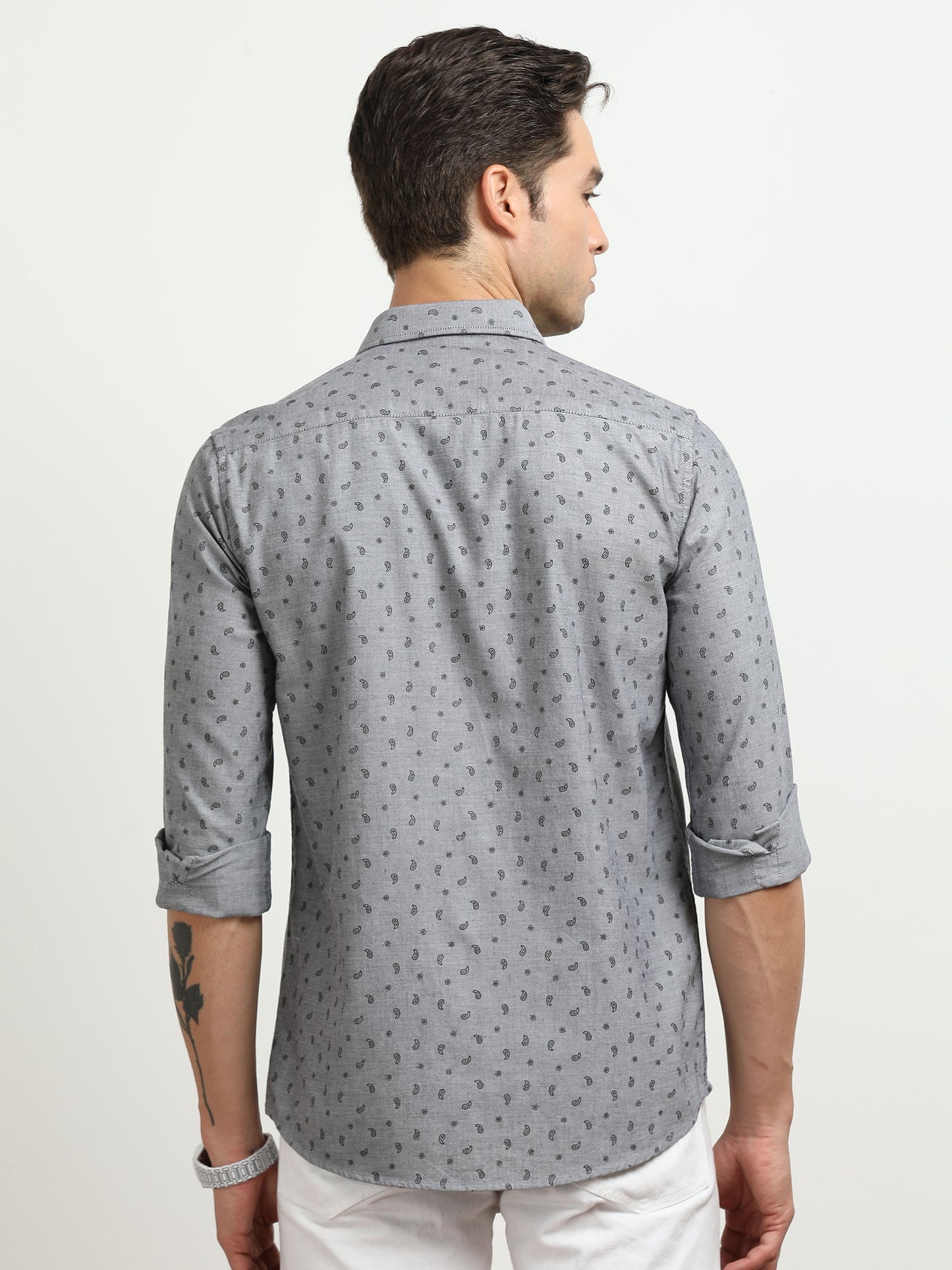 Men’s Grey Micro Printed Slim Fit Casual Shirt By Black Thread