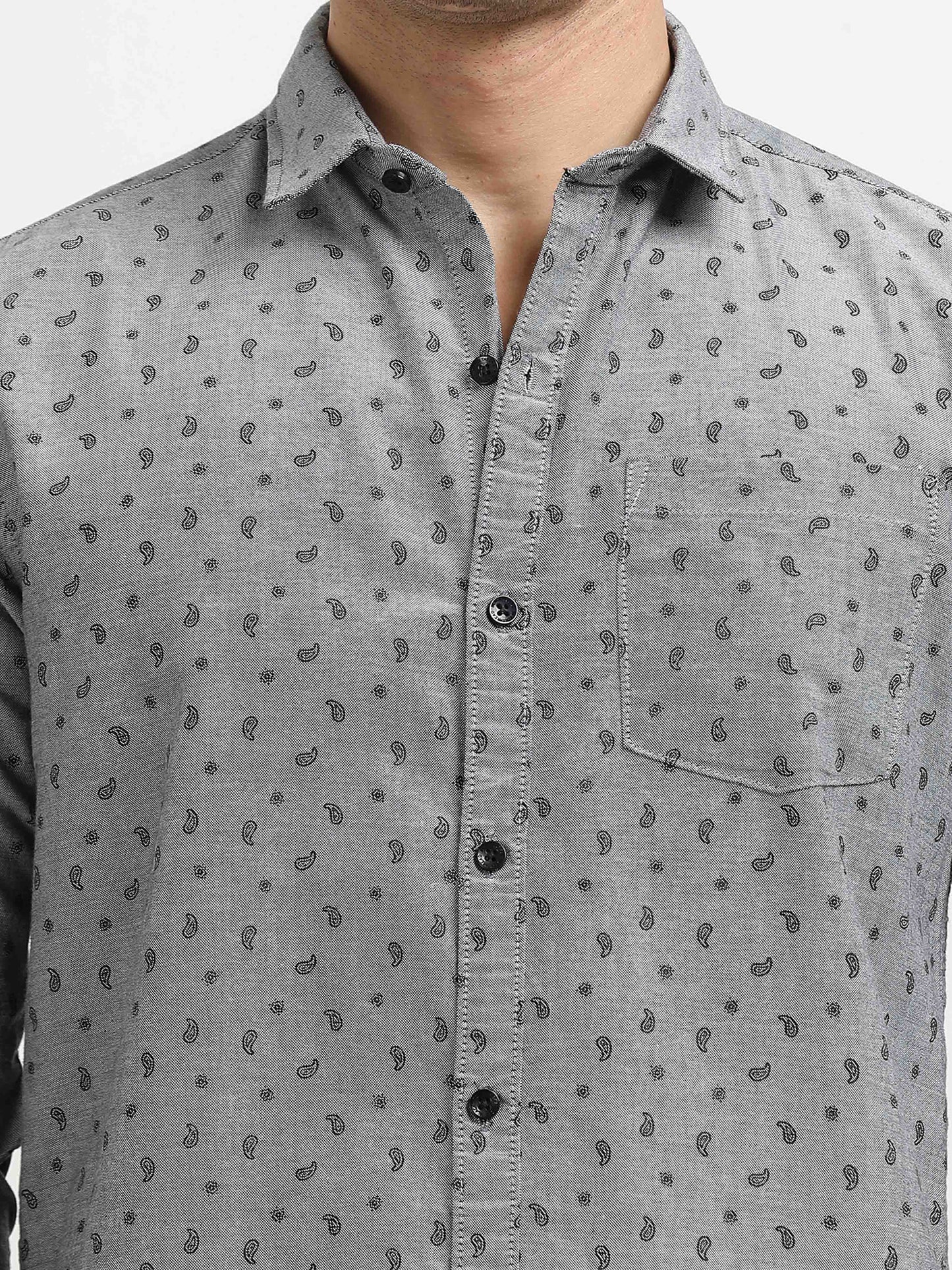 Men’s Grey Micro Printed Slim Fit Casual Shirt By Black Thread