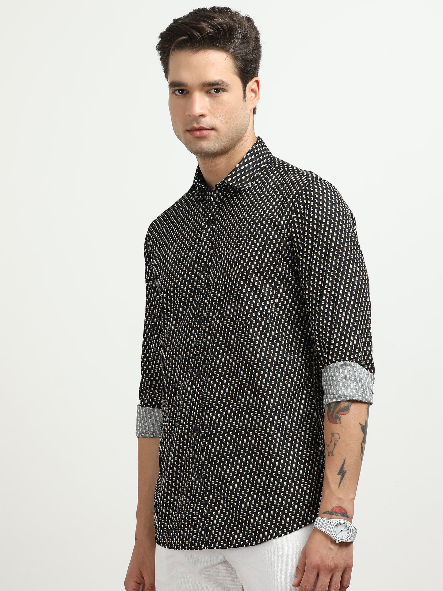 Men’s Black Geometric Printed Slim Fit Casual Shirt By Black Thread