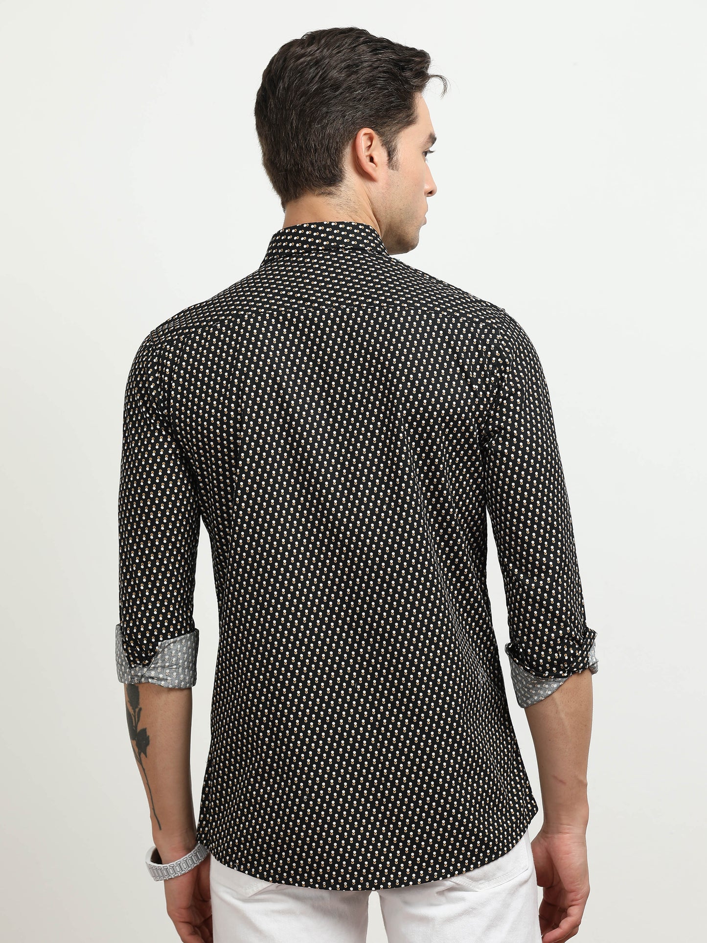 Men’s Black Geometric Printed Slim Fit Casual Shirt By Black Thread