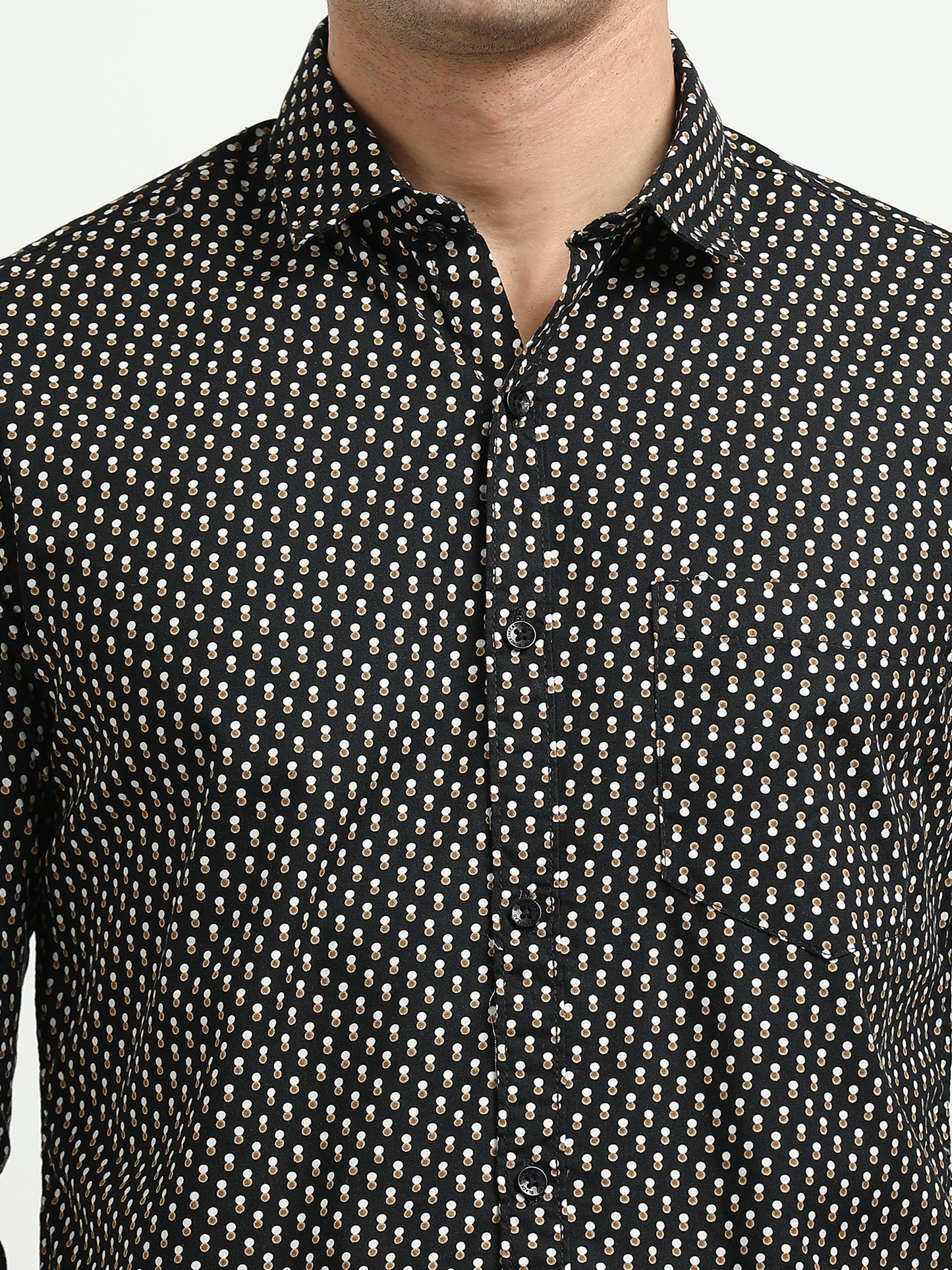 Men’s Black Geometric Printed Slim Fit Casual Shirt By Black Thread
