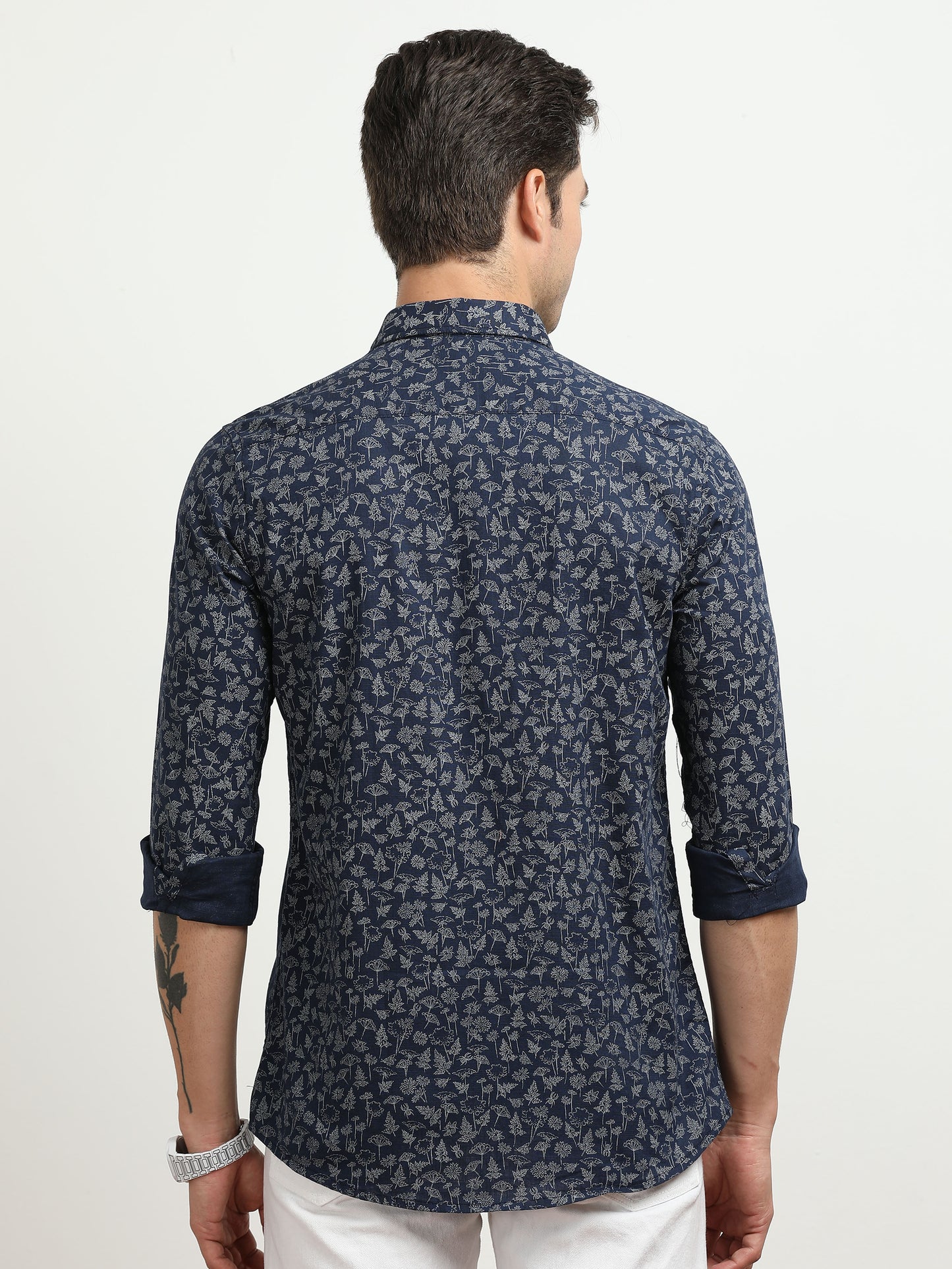 Men’s Navy Blue Floral Printed Casual Shirt By Black Thread