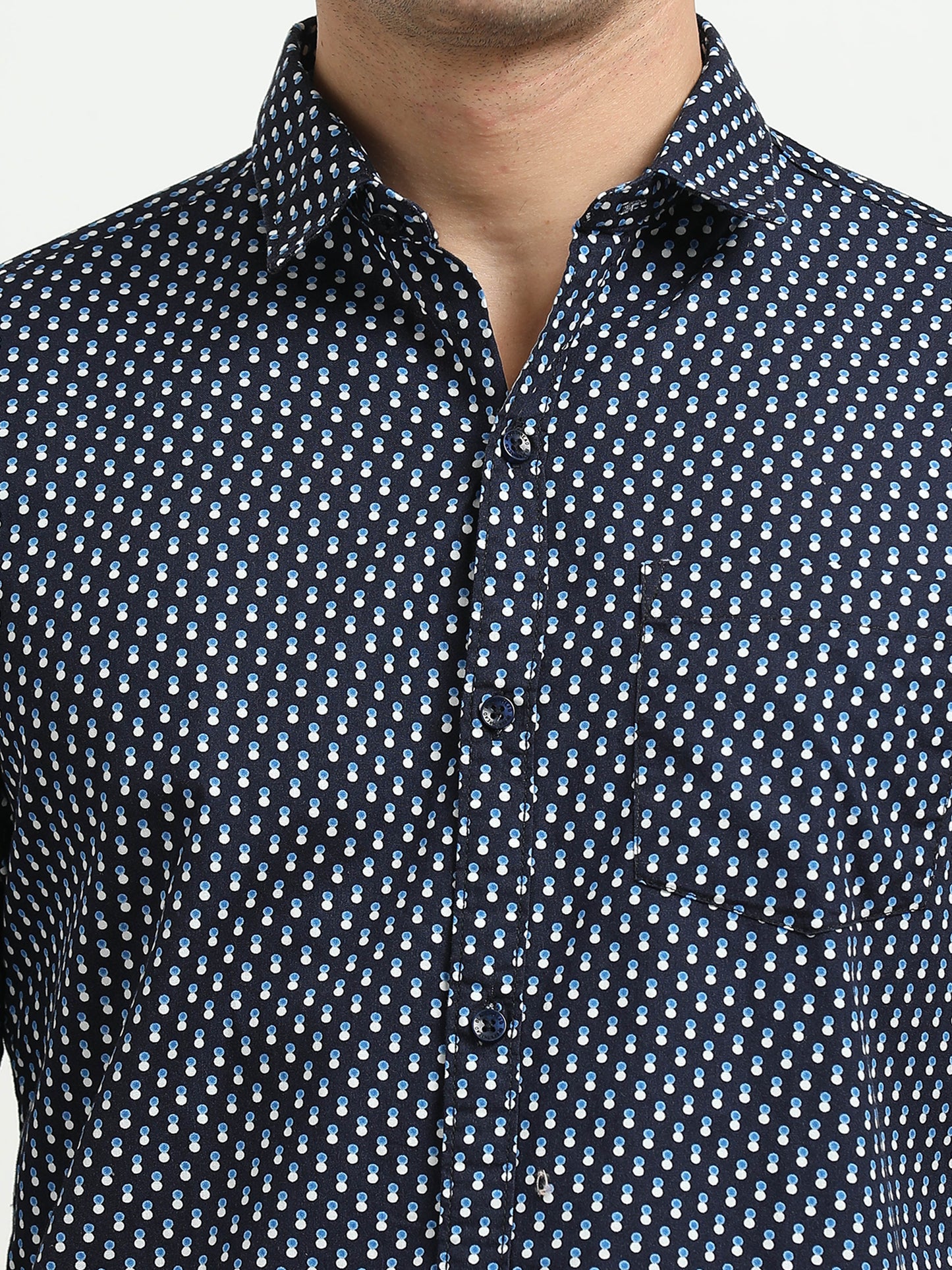 Men’s Navy Blue Geometric Printed Slim Fit Shirt By Black Thread