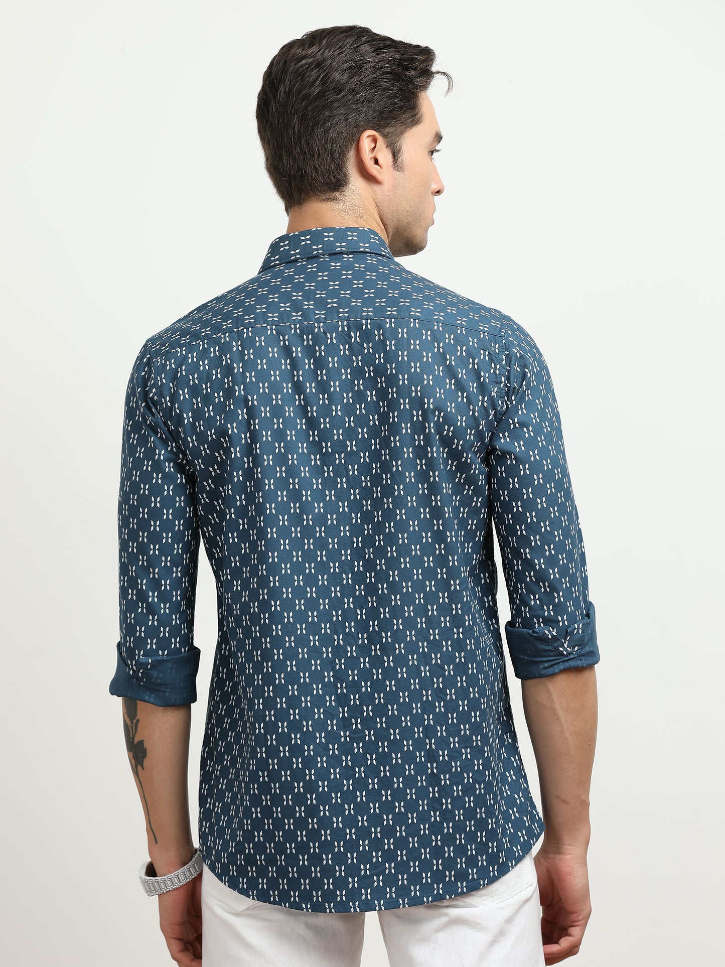 Men’s Blue Geometric Printed Slim Fit Casual Shirt By Black Thread