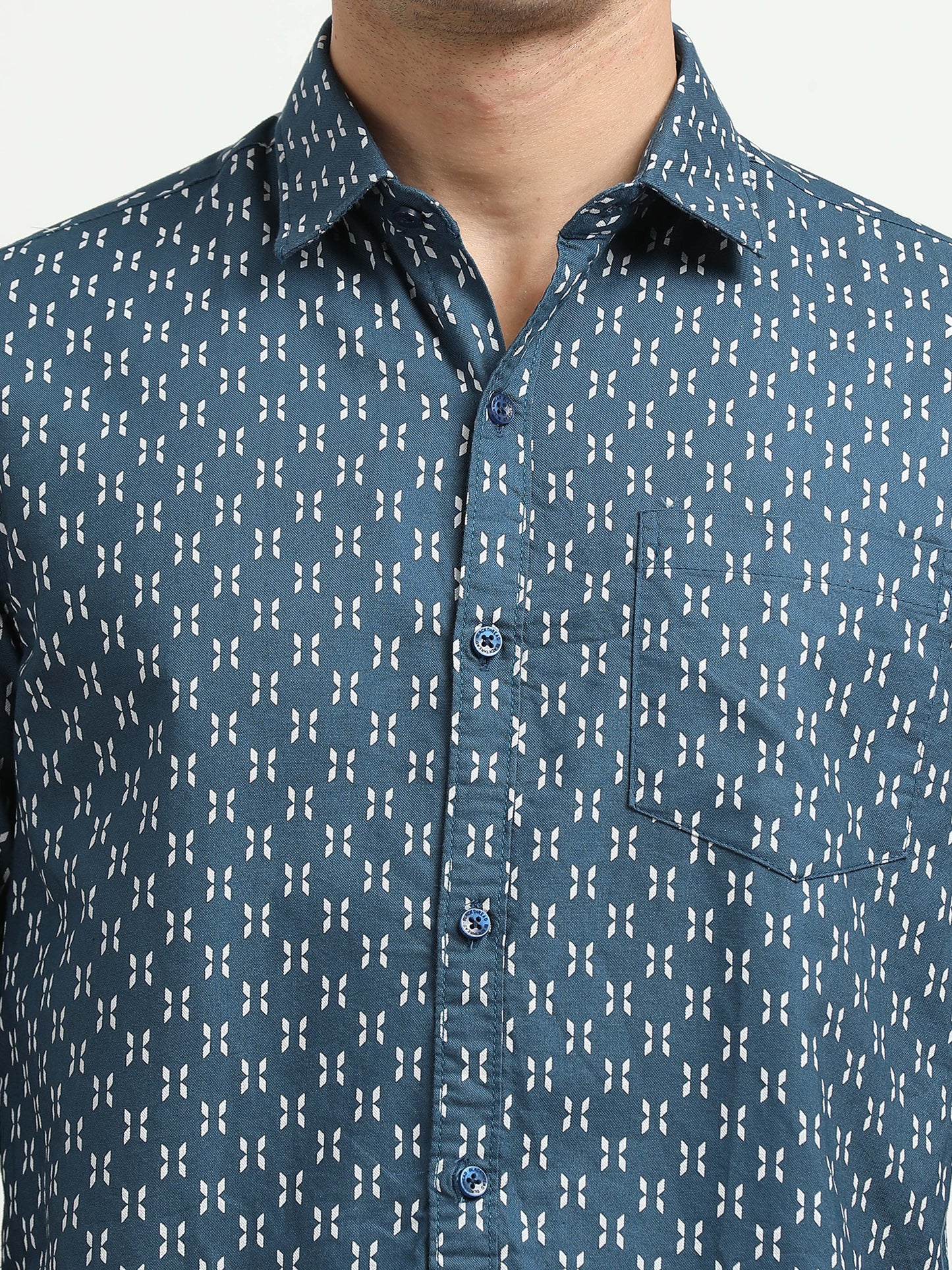 Men’s Blue Geometric Printed Slim Fit Casual Shirt By Black Thread