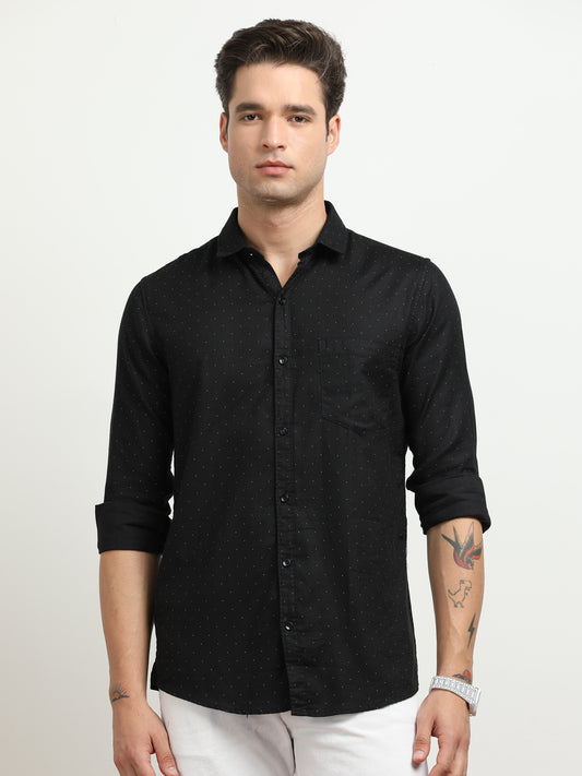 Men’s Black Micro Dot Printed Slim Fit Casual Shirt By Black Thread