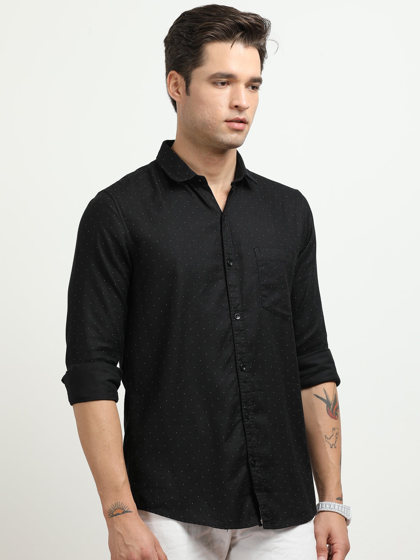 Men’s Black Micro Dot Printed Slim Fit Casual Shirt By Black Thread