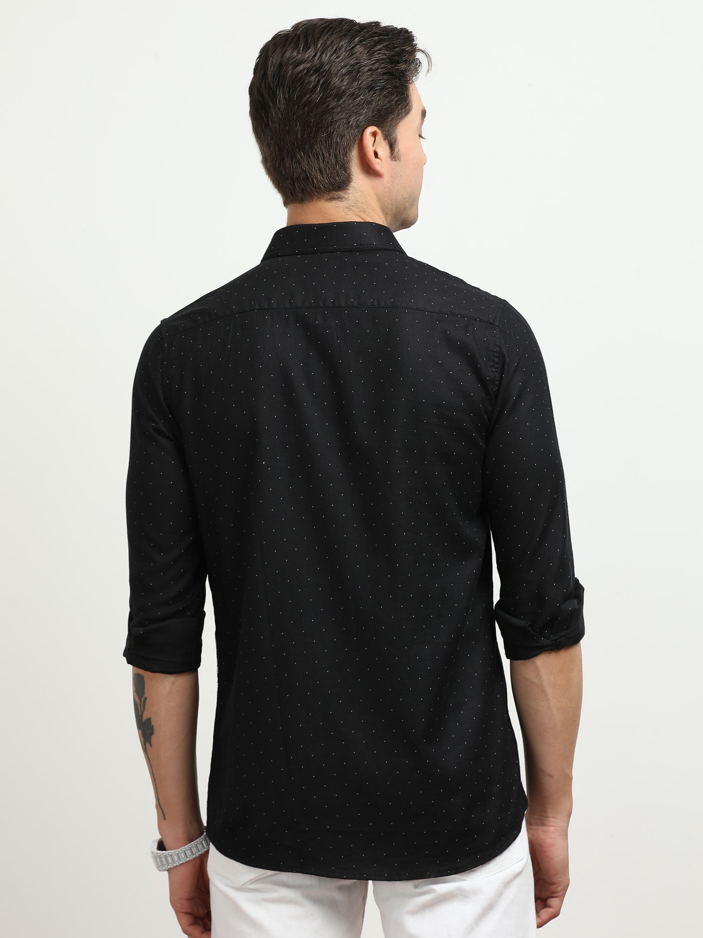 Men’s Black Micro Dot Printed Slim Fit Casual Shirt By Black Thread