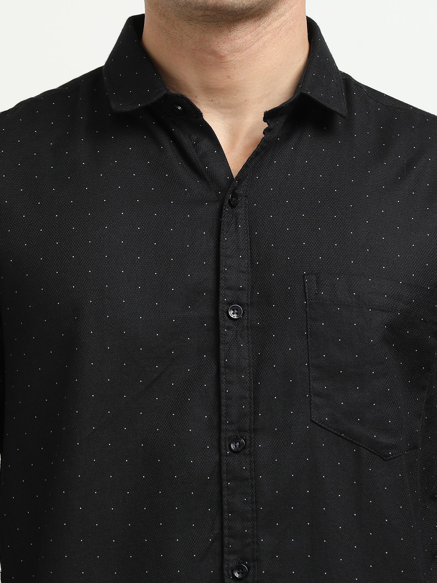 Men’s Black Micro Dot Printed Slim Fit Casual Shirt By Black Thread