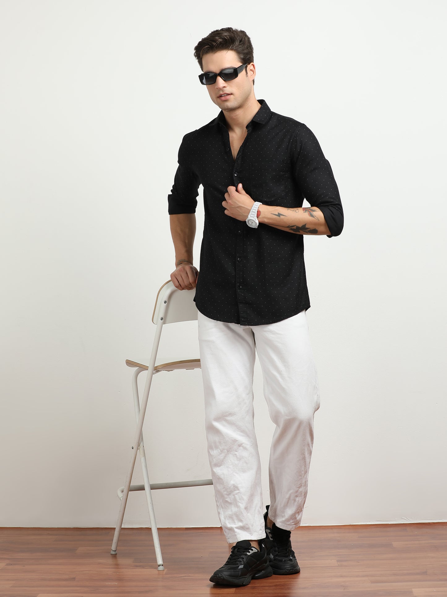 Men’s Black Micro Dot Printed Slim Fit Casual Shirt By Black Thread