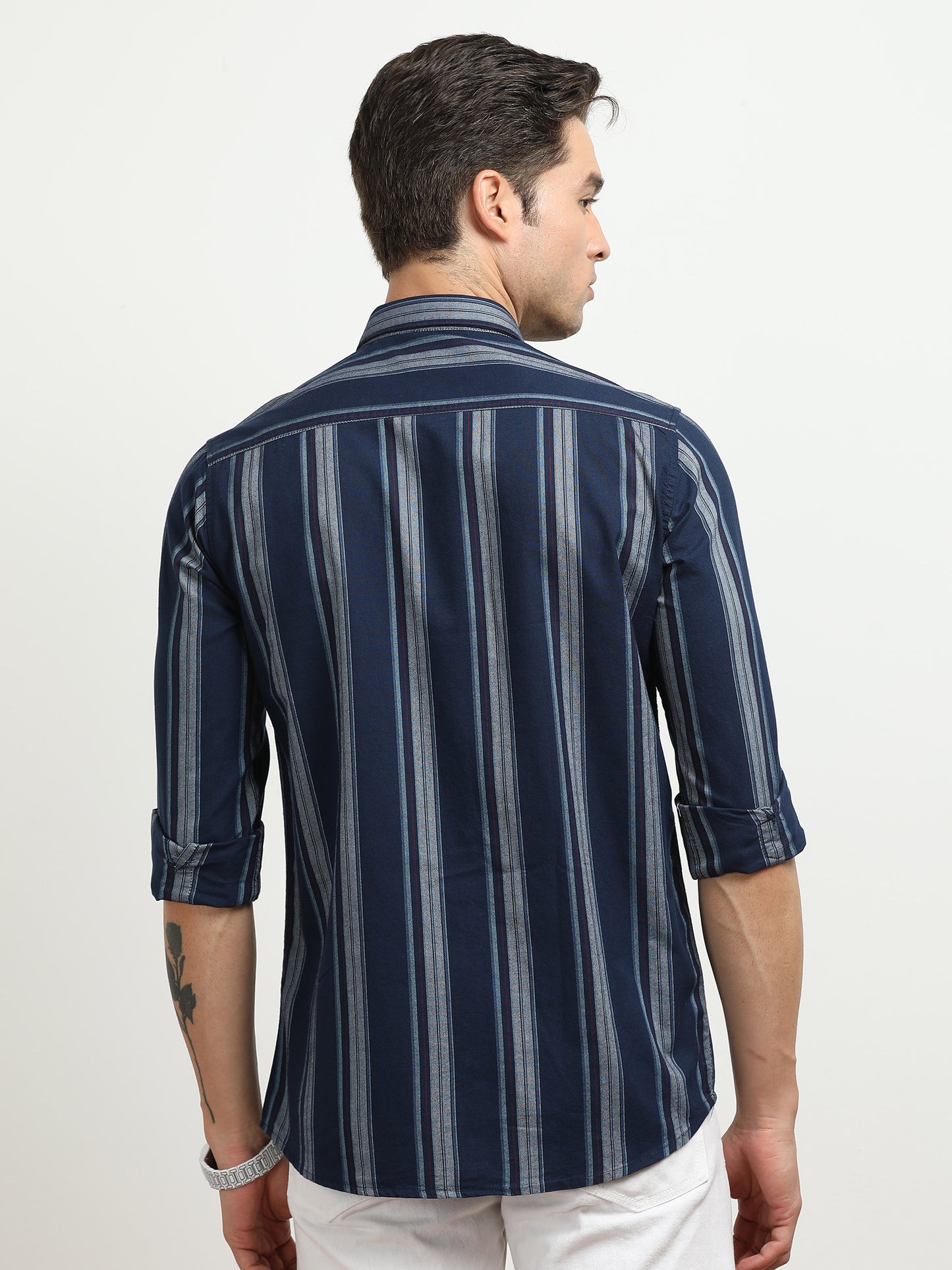 Men’s Navy Blue Vertical Striped Casual Shirt By Black Thread