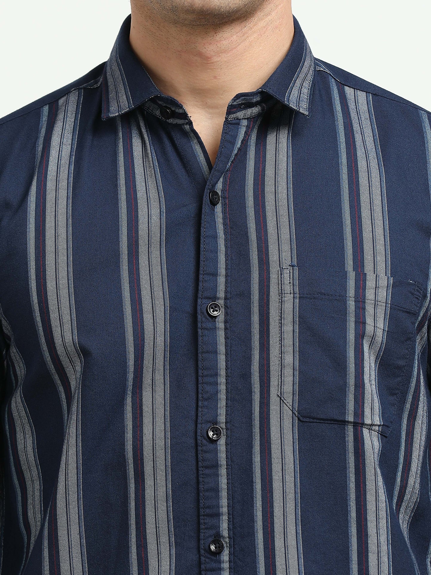 Men’s Navy Blue Vertical Striped Casual Shirt By Black Thread