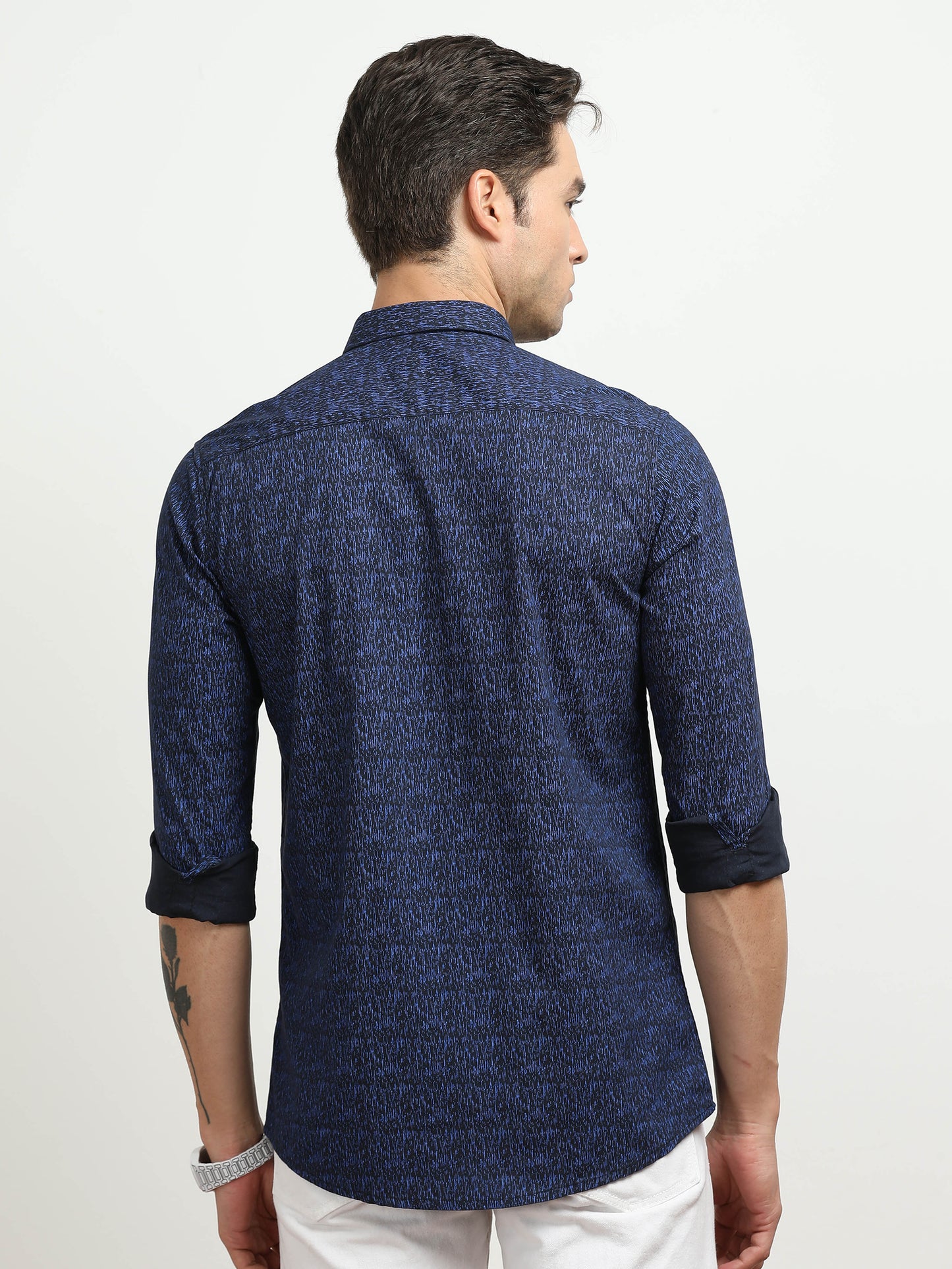 Men’s Navy Blue Abstract Printed Slim Fit Casual Shirt By Black Thread