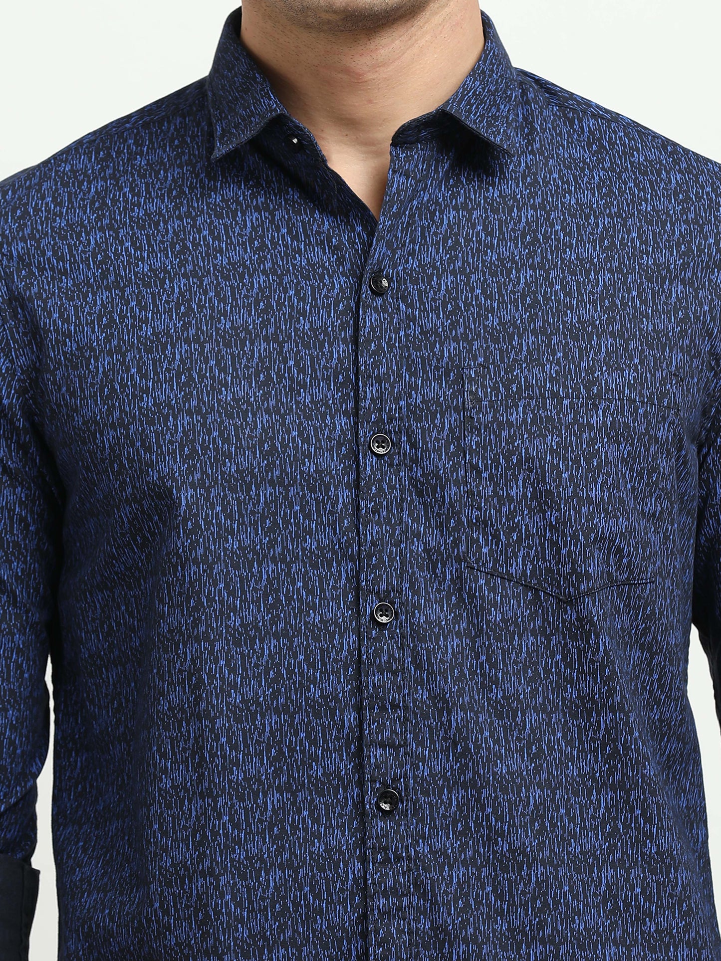 Men’s Navy Blue Abstract Printed Slim Fit Casual Shirt By Black Thread