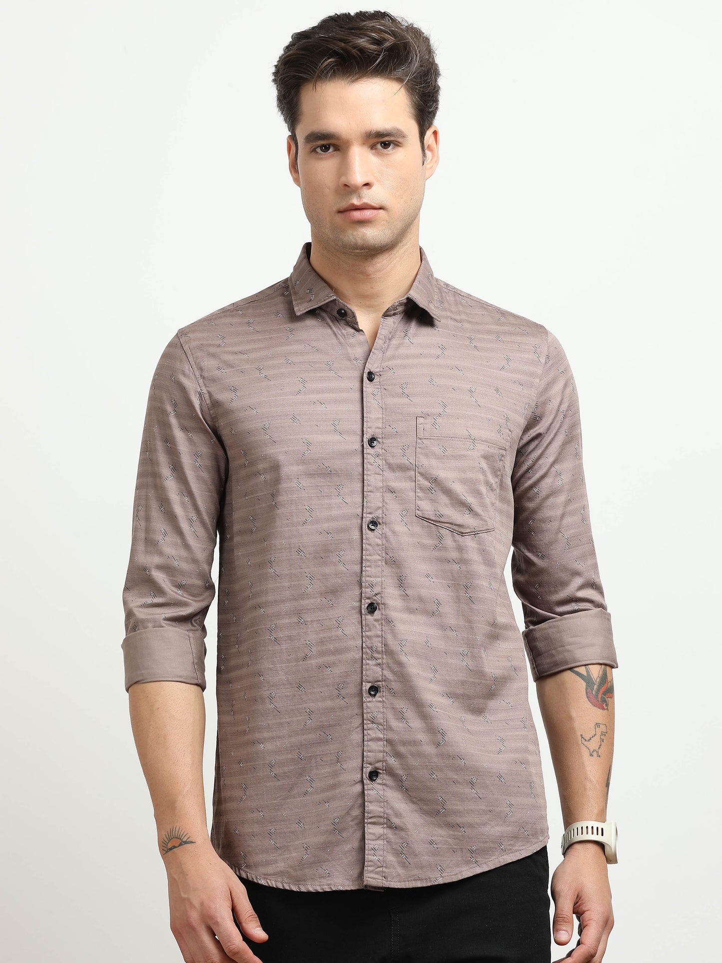 Men’s Brown Striped Slim Fit Casual Shirt By Black Thread