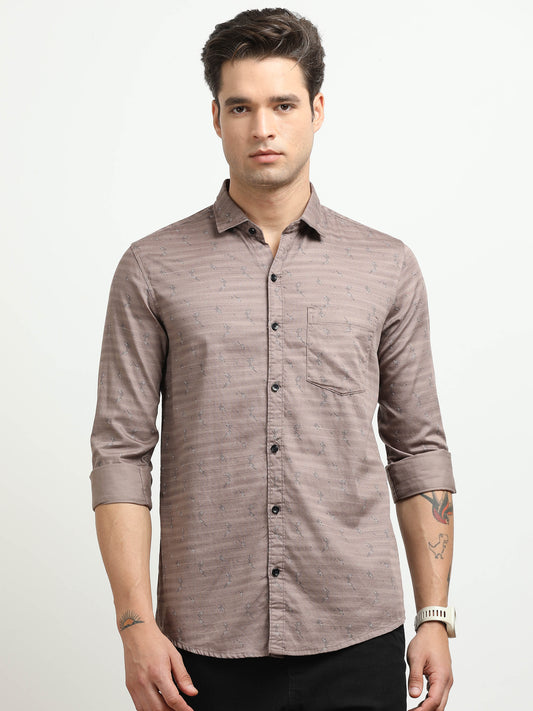 Men’s Brown Striped Slim Fit Casual Shirt By Black Thread