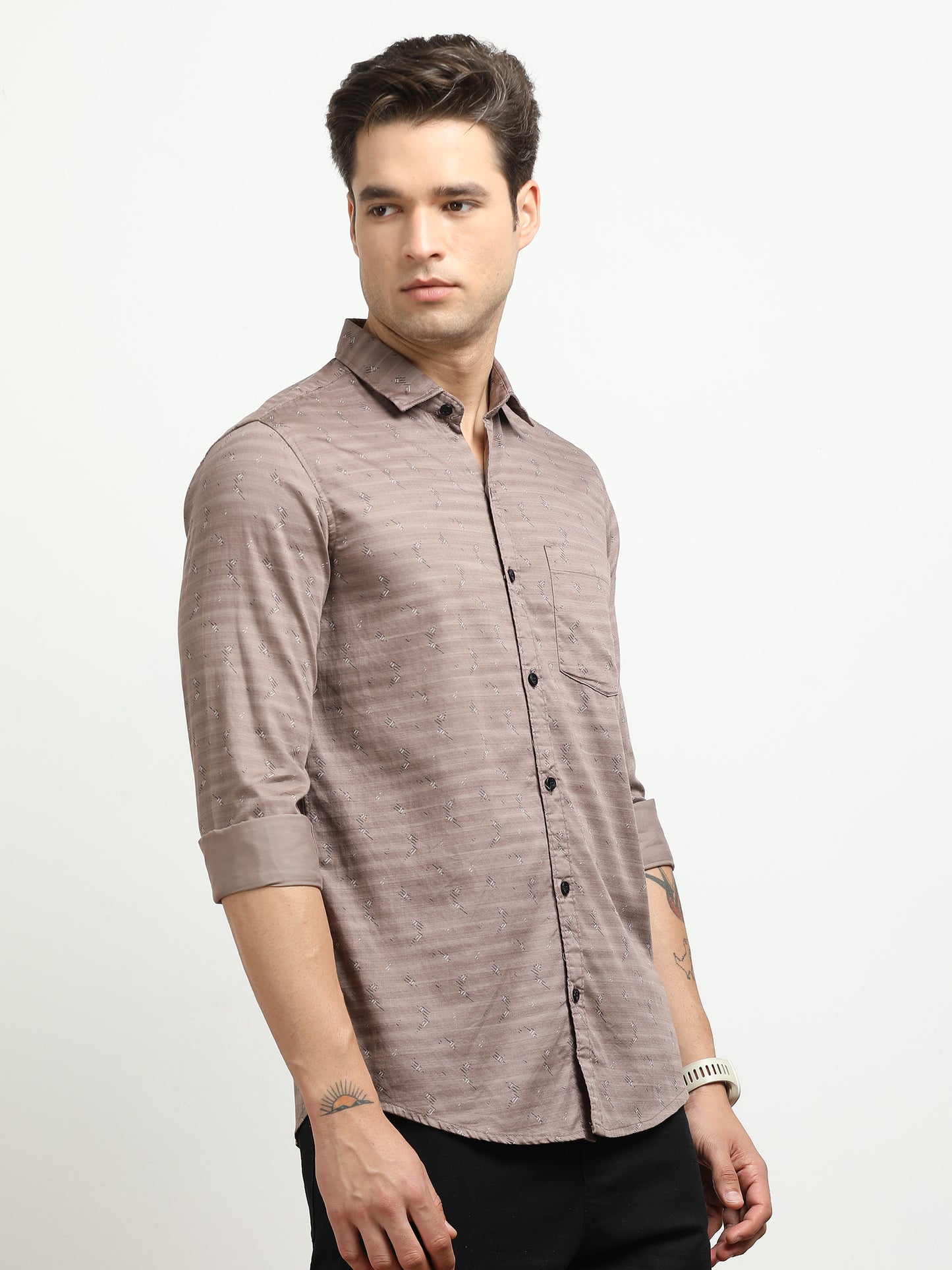 Men’s Brown Striped Slim Fit Casual Shirt By Black Thread
