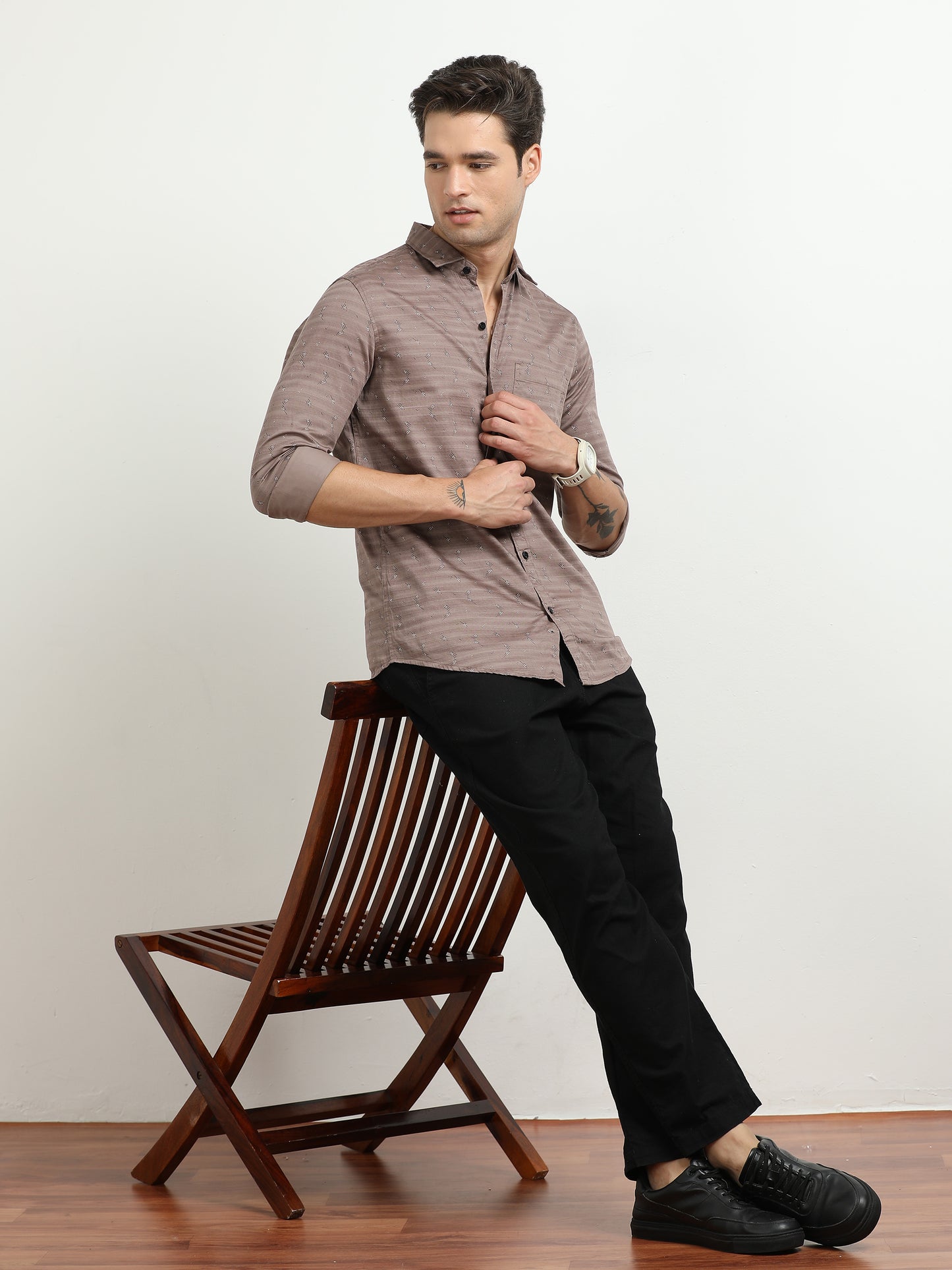 Men’s Brown Striped Slim Fit Casual Shirt By Black Thread